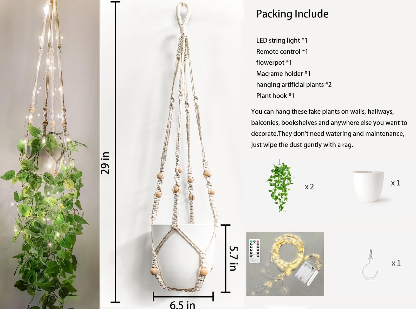 Comtelek Fake Hanging Plants with Lights Artificial Plants for Home Decor Mac…