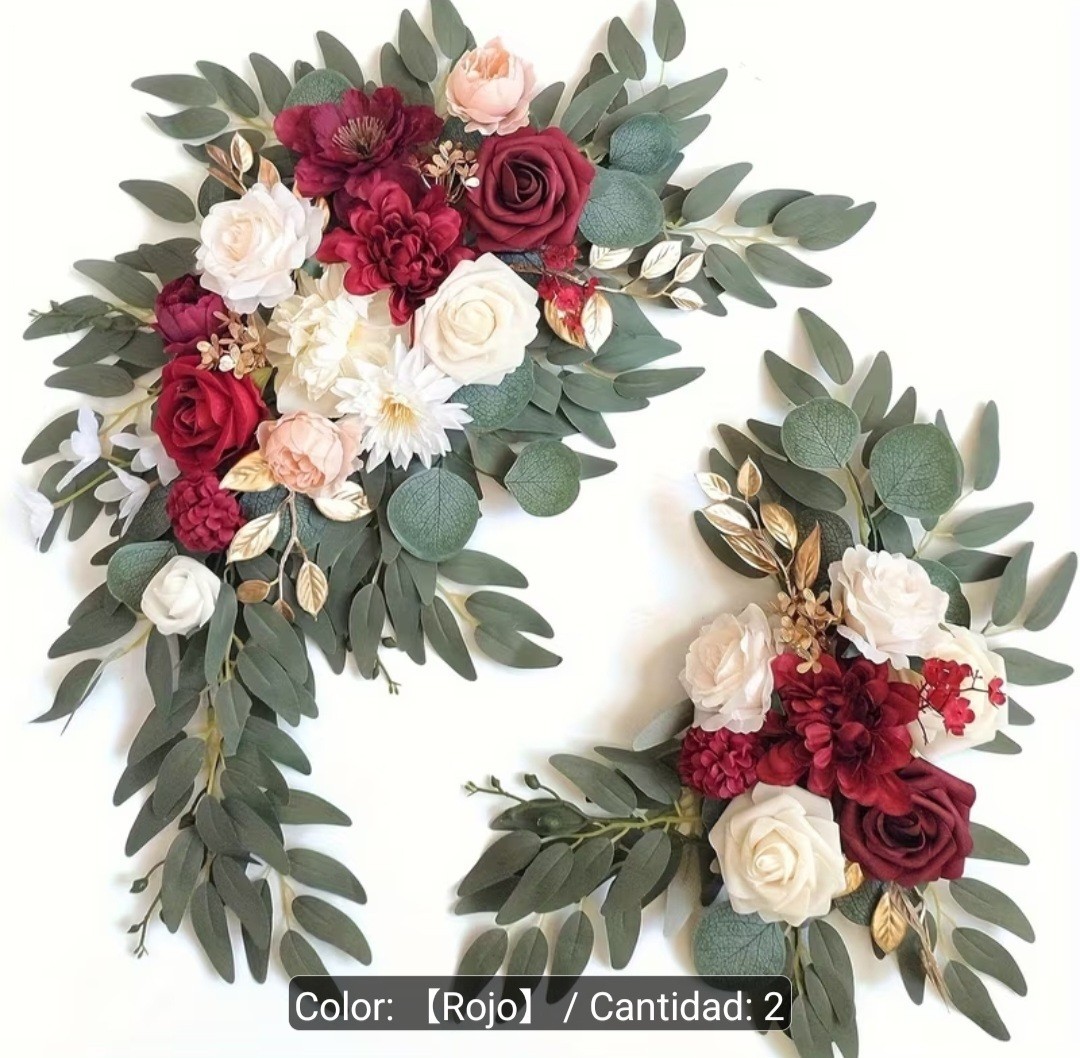 Artificial Rose & Eucalyptus Floral Swag Door Decoration Red White Green Gold