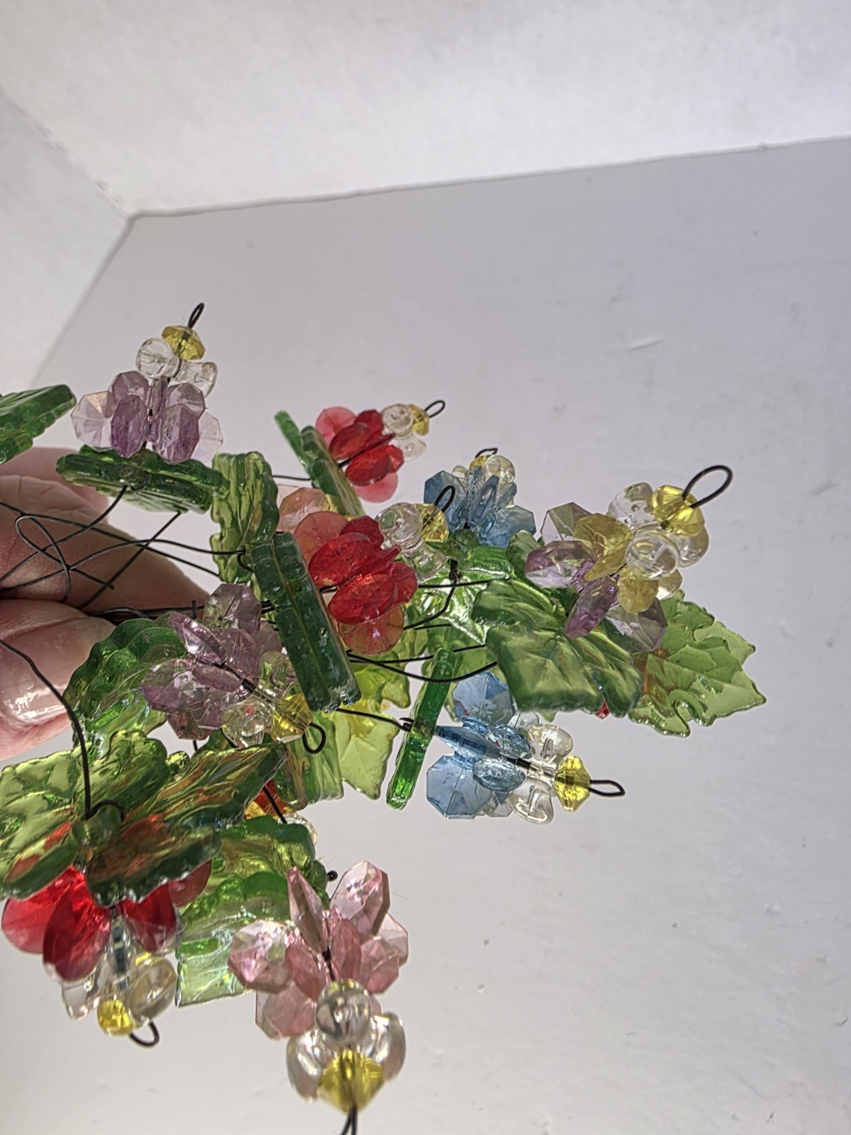 Handmade Beaded Floral Bouquet Colorful Plastic Metal Stem Flowers