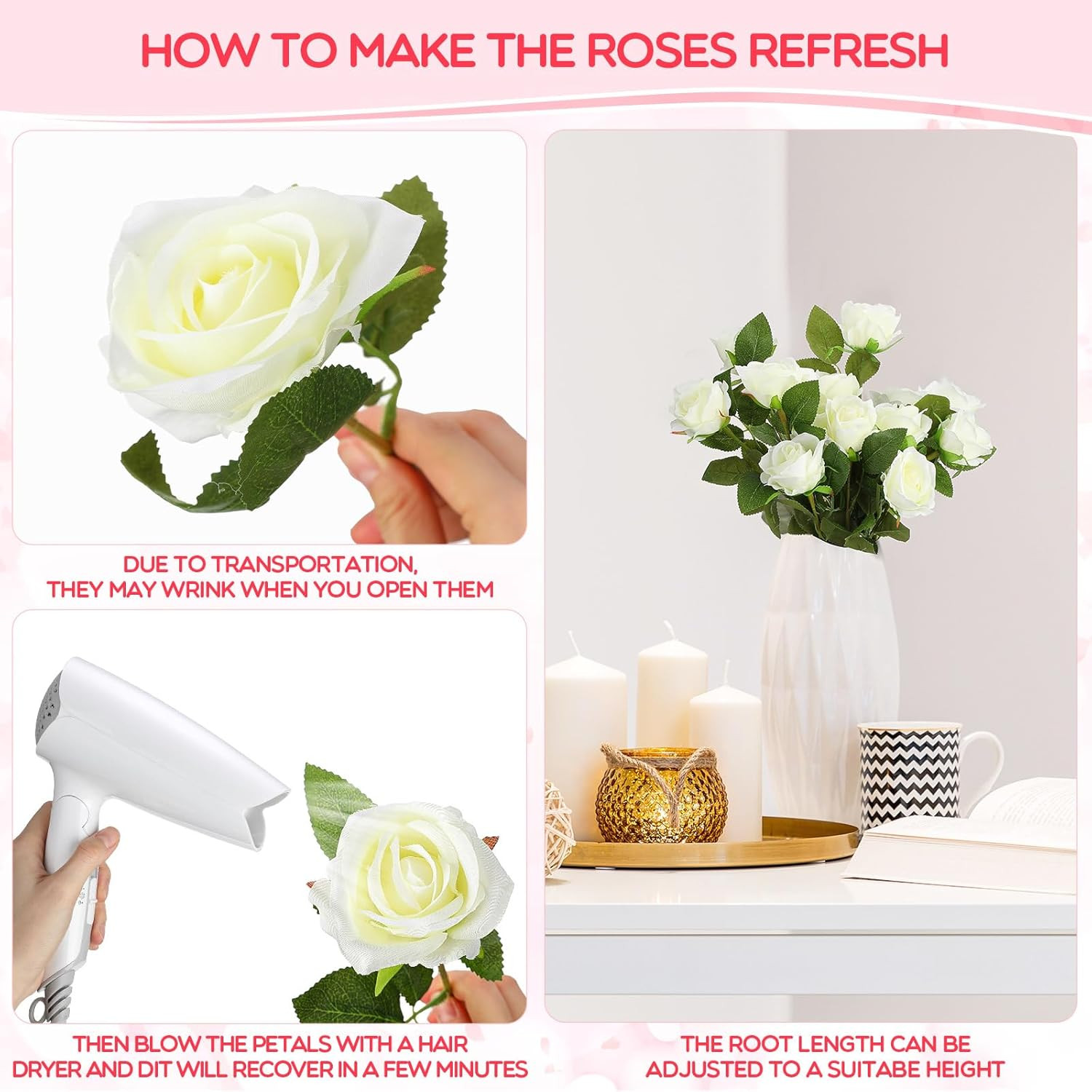 500 Pcs Artificial Silk Roses Flowers with Long Stem Bridal Wedding Bouquet Real
