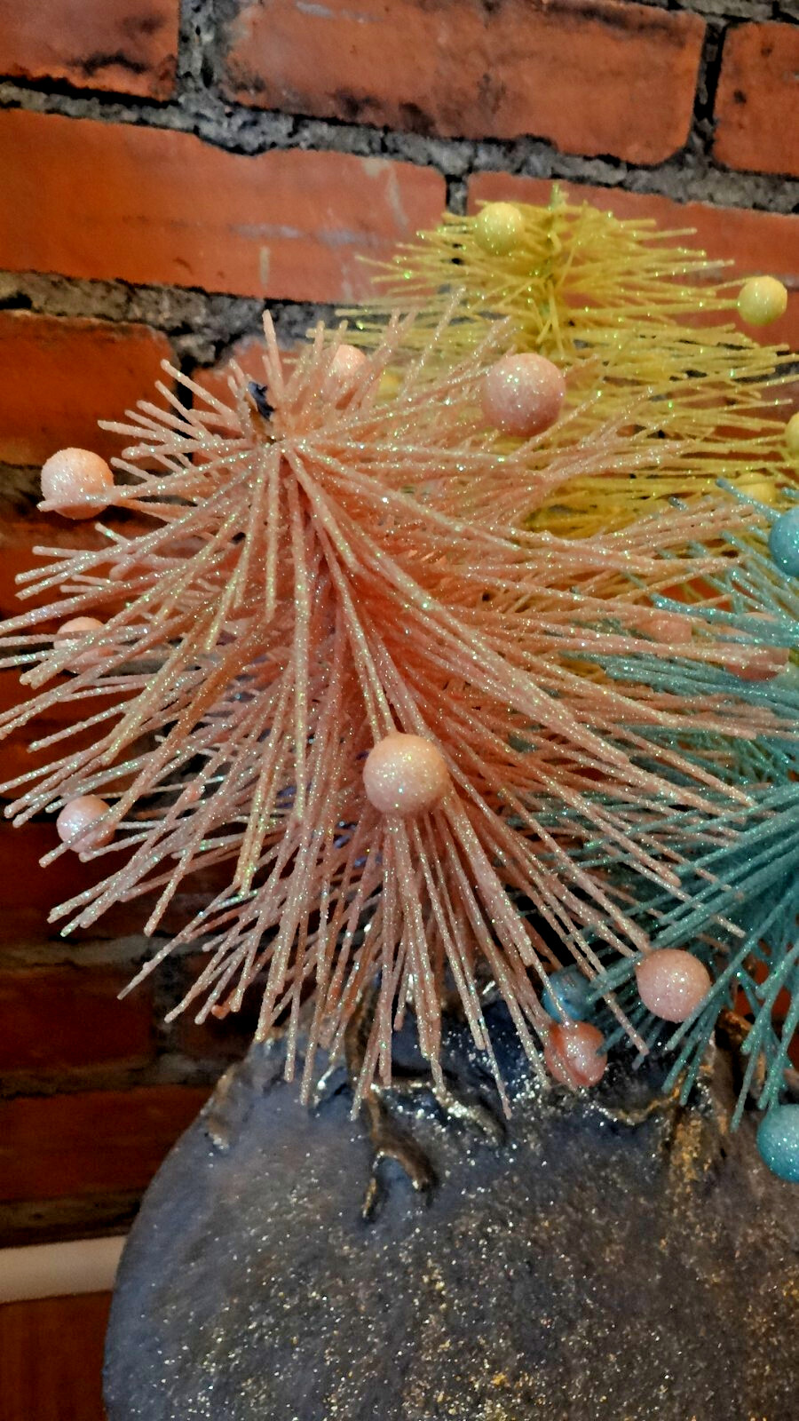 Set of 5 Pastel Bristle Brush Floral Picks 19” Iridescent Glitter Spring Decor