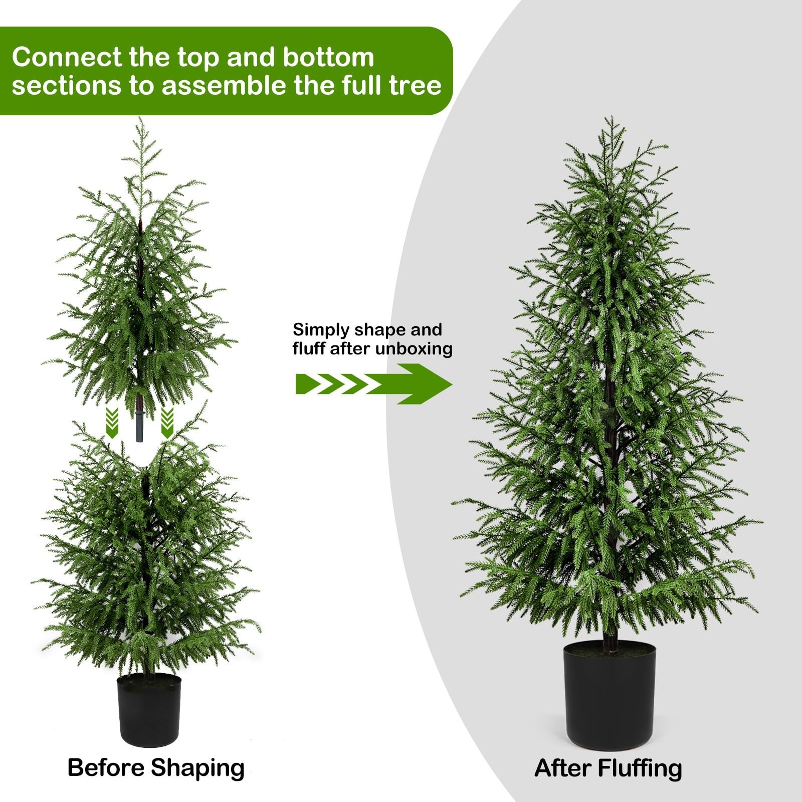 5FT Faux Topiary Trees – UV Resistant Potted Pine Shrubs for Indoor/Outdoor Déco