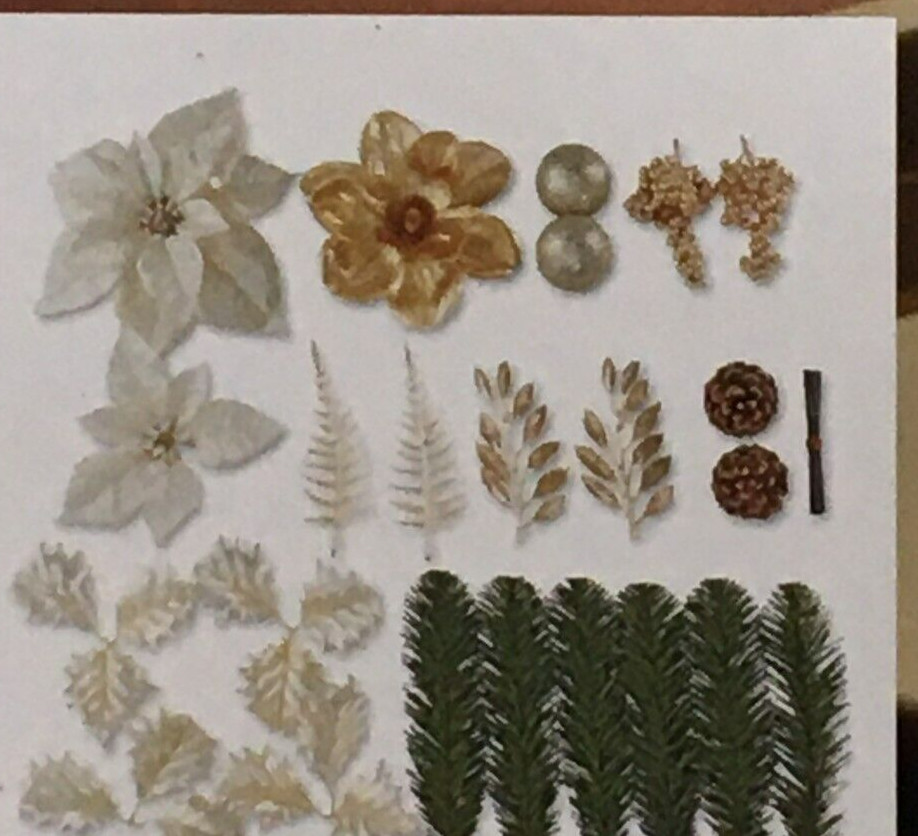 NEW ASHLAND 38 PC FLORAL ACCENTS GOLD POINSETTIA MAGNOLIA GREENERY PINECONES
