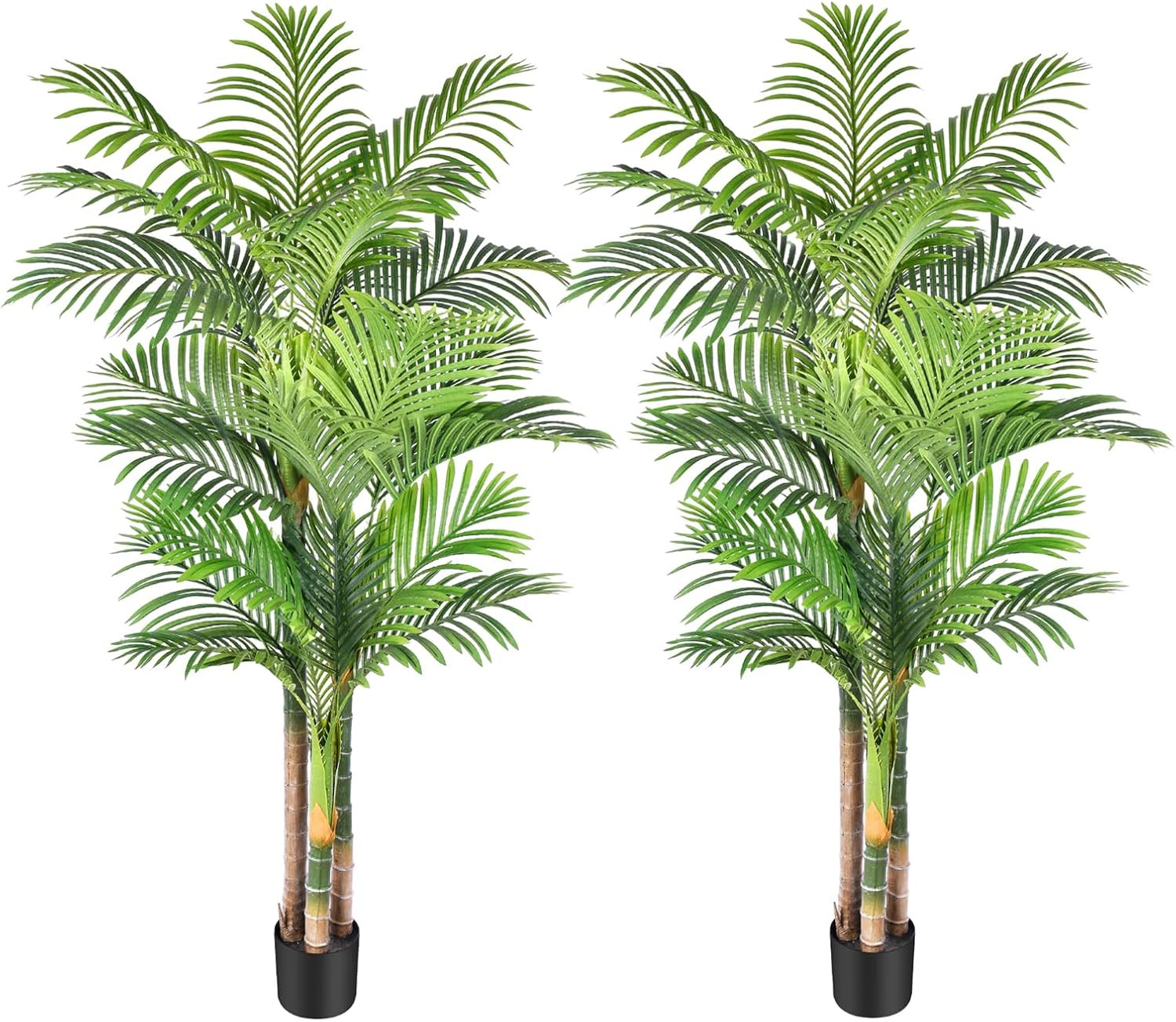 Set of 2 – 6Ft Triple Golden Cane Palm Artificial Trees for Home & Office Decor