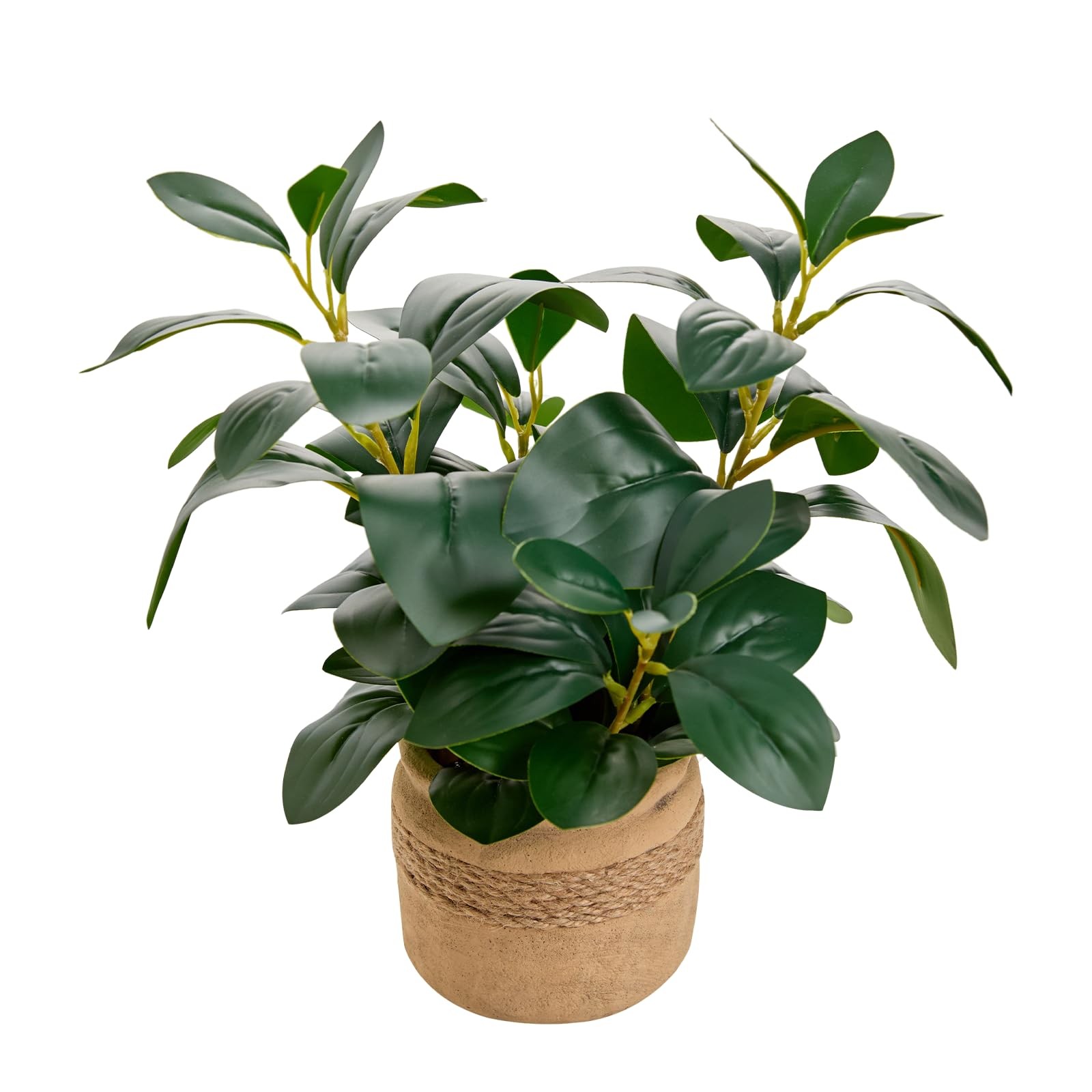 Artificial Fake Plant Potted 12.8 Inch Small Faux Ficus Yellow Planter