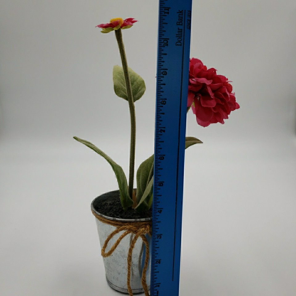 Artificial Flower Arrangement Rustic Metal Pot Farmhouse Cottage Floral Decor