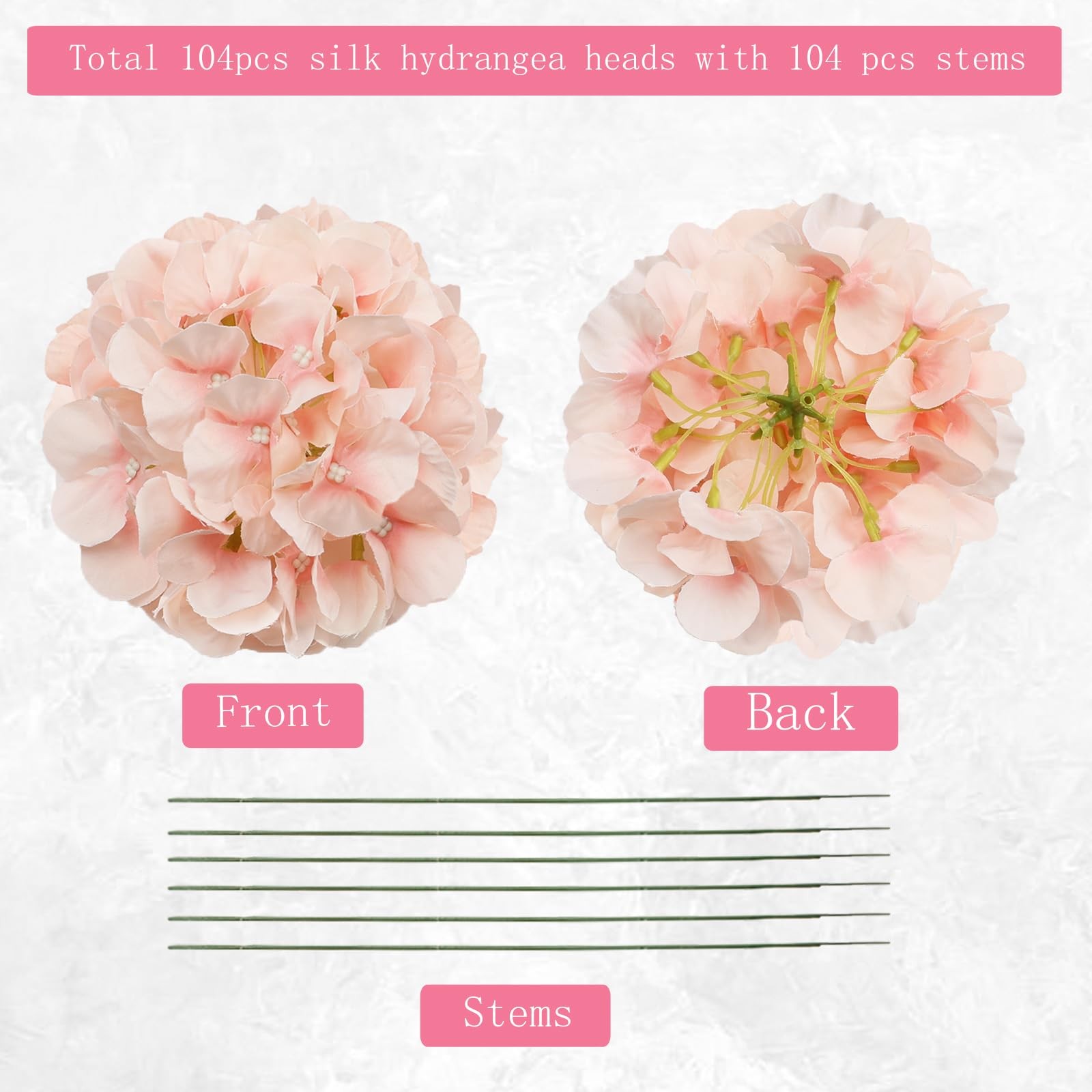 Hydrangea Artificial Flower 104 PCS Silk Flower Heads with Stems, Blush Full …