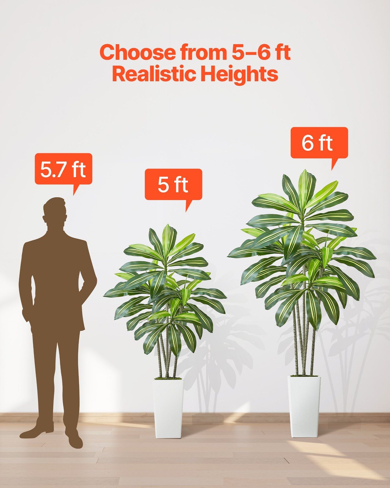 5ft Artificial Dracaena Plant with White Planter Flexible Branches Easy Clean