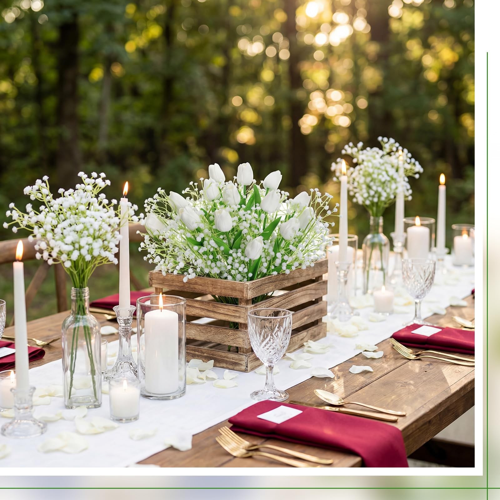 32 Branches Baby Breath Artificial Flowers Bulk Fake Tulip Faux Silk White