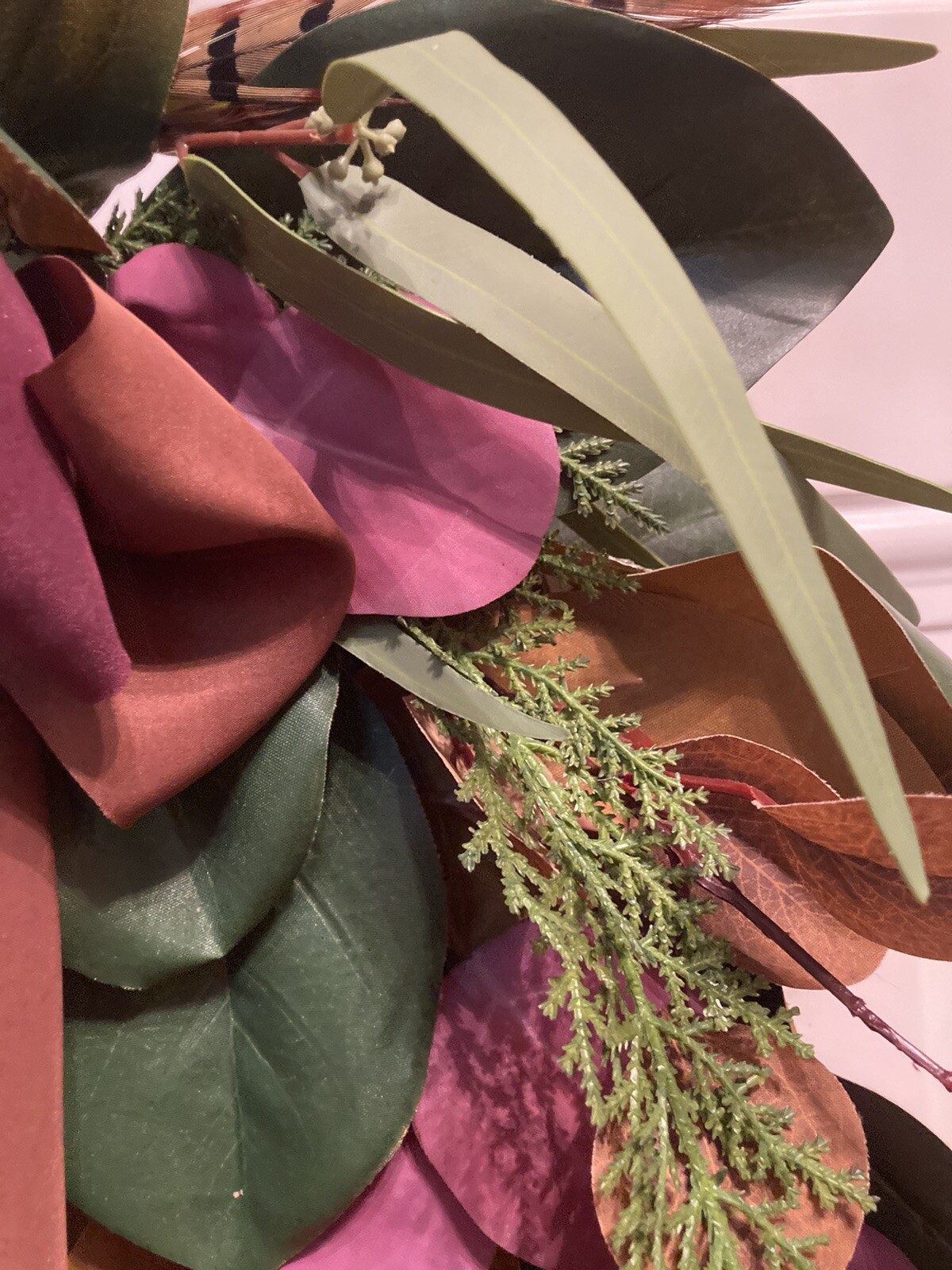 Eucalyptus And Magnolia Leaves With Pheasant Accents Wreath