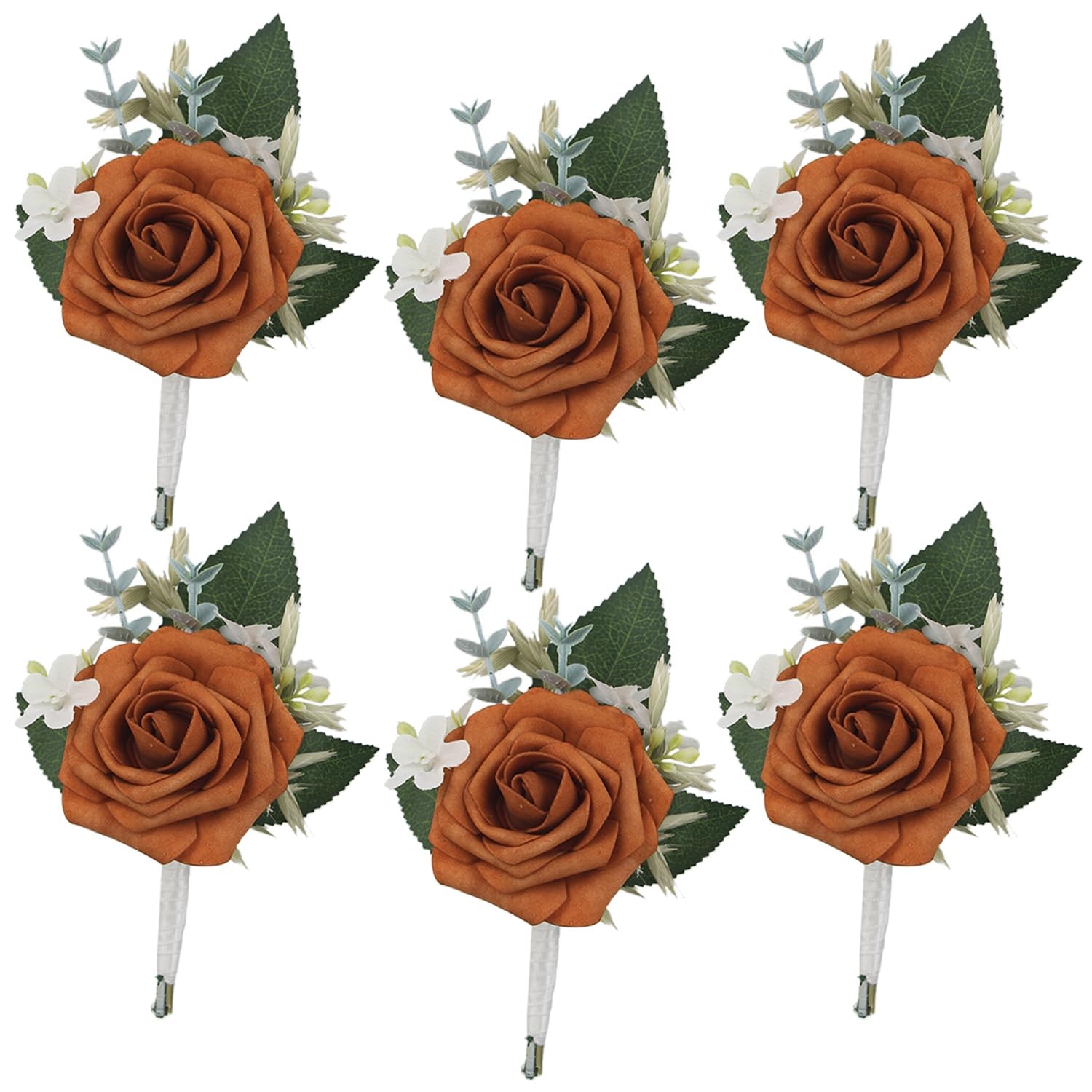 6Pcs Burnt Orange Boutonniere for Men Fall Wedding Groom Rusitc Terracotta Gr…