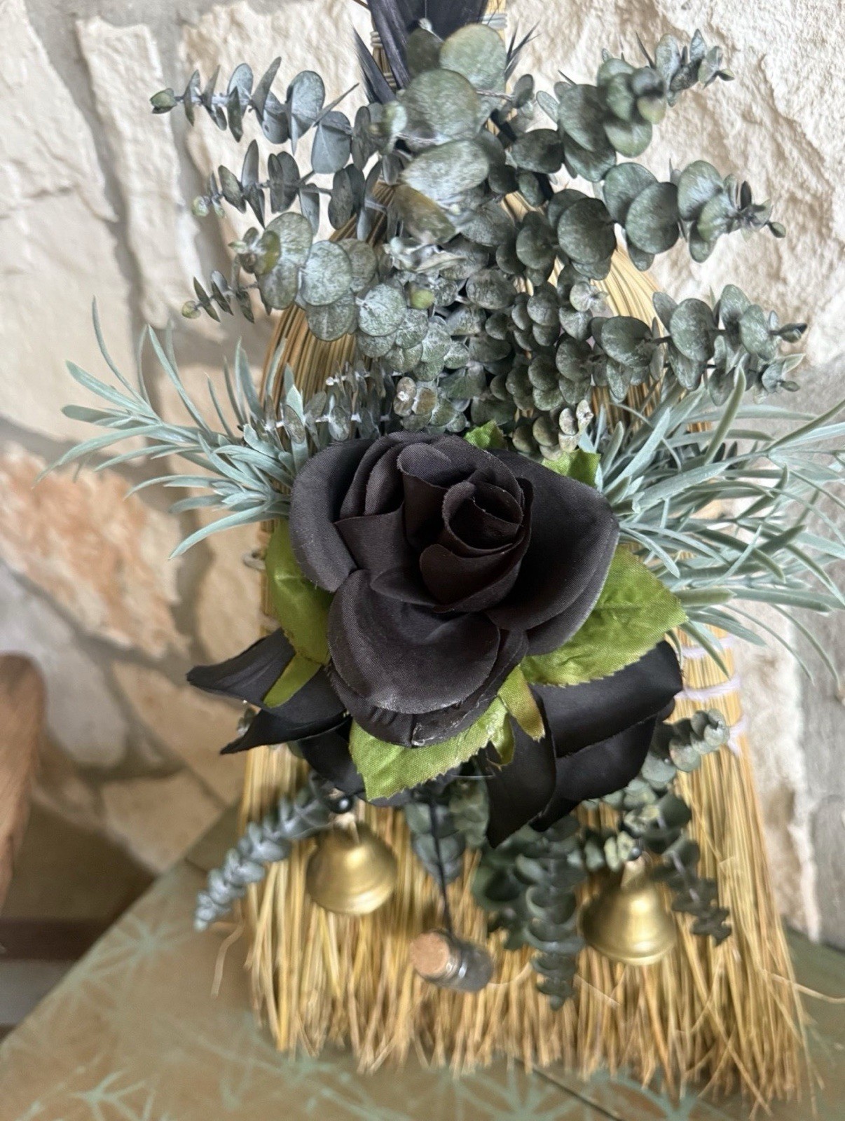 Full Size Straw Protection Broom and Witch Hat