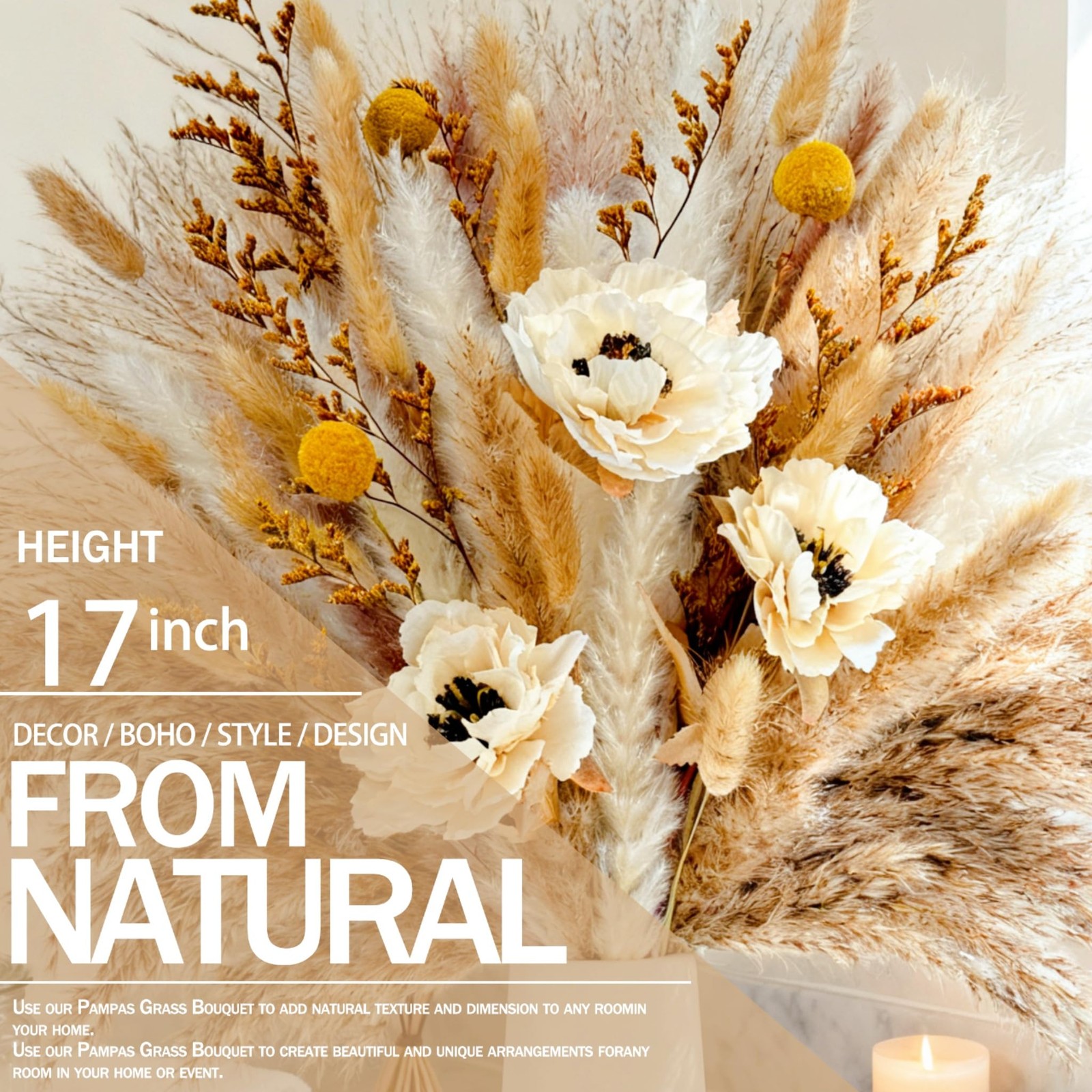 Boho Pampas Grass for Vase Filler Fluffy Natural Dried Flowers Arrangements w…