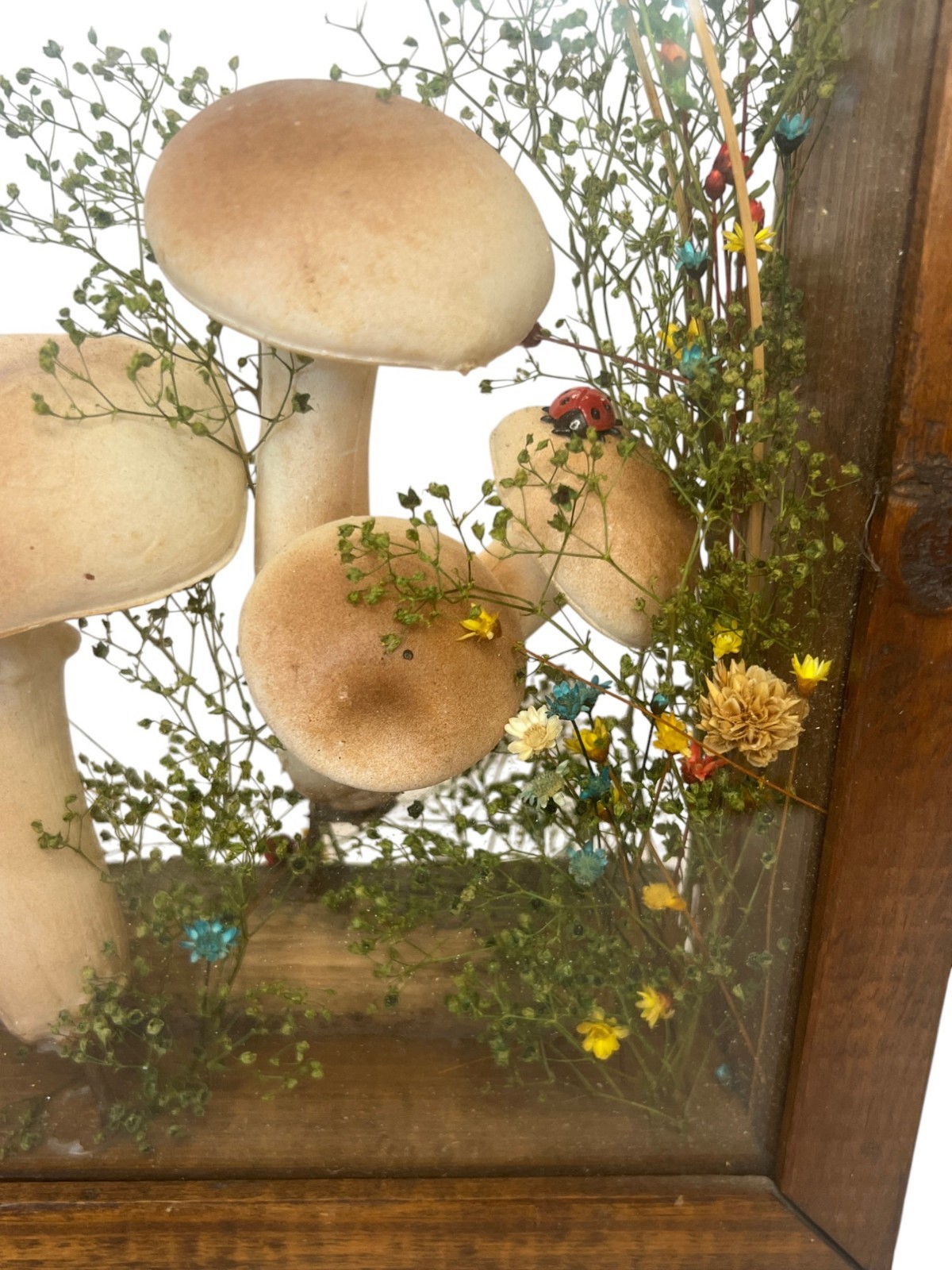 Vtg Cottage Core Mushroom Shadow Box Wood 1970s Decor Fairy Garden MCM Merry