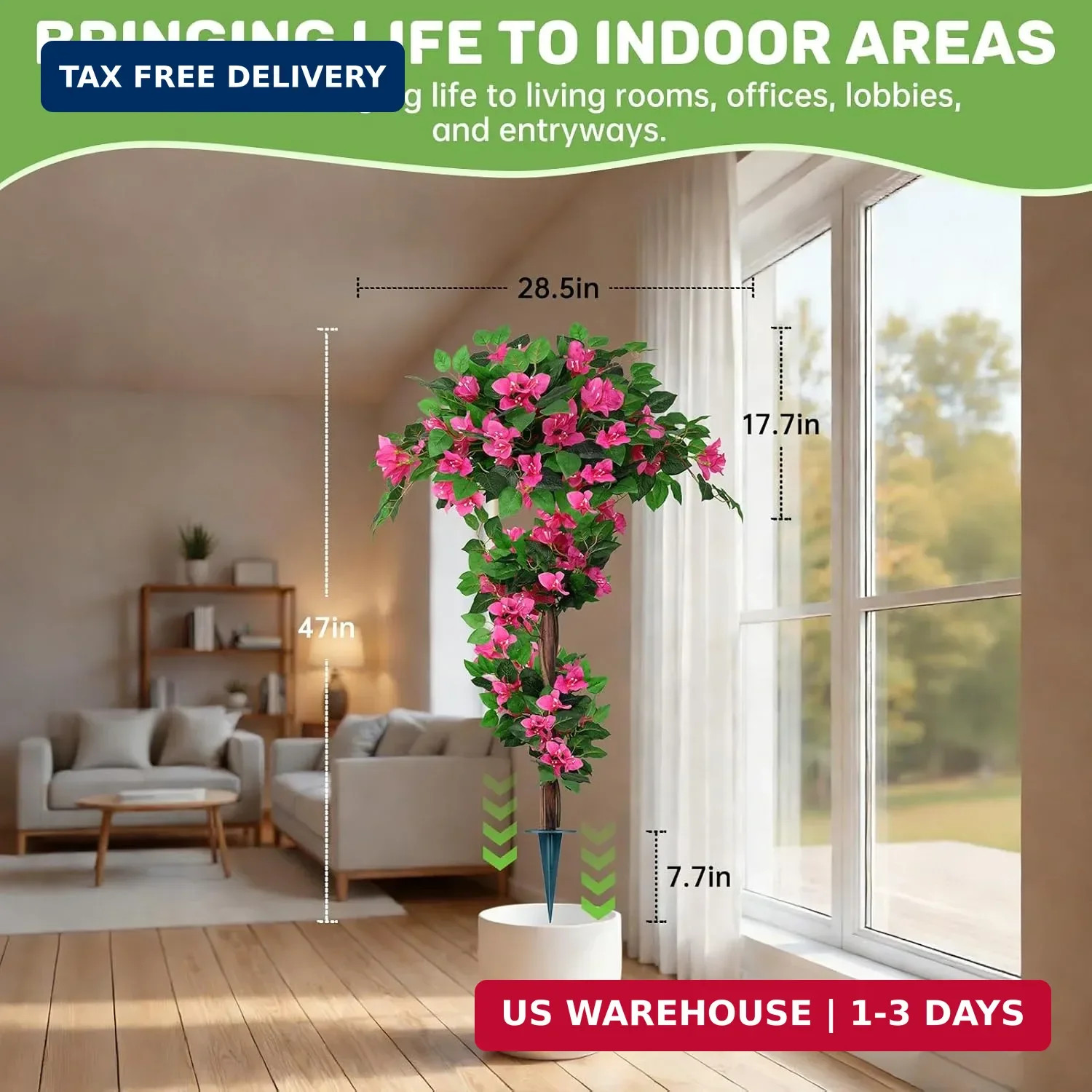 2Pack 4FT Artificial Bougainvillea Topiary Trees for Outdoor, Fake Silk Flowers
