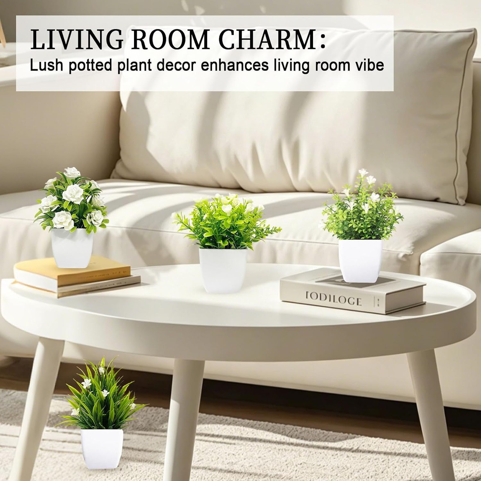 Artificial Potted Plants Set of 4 Small Faux Flowers for Home Office Bathroom