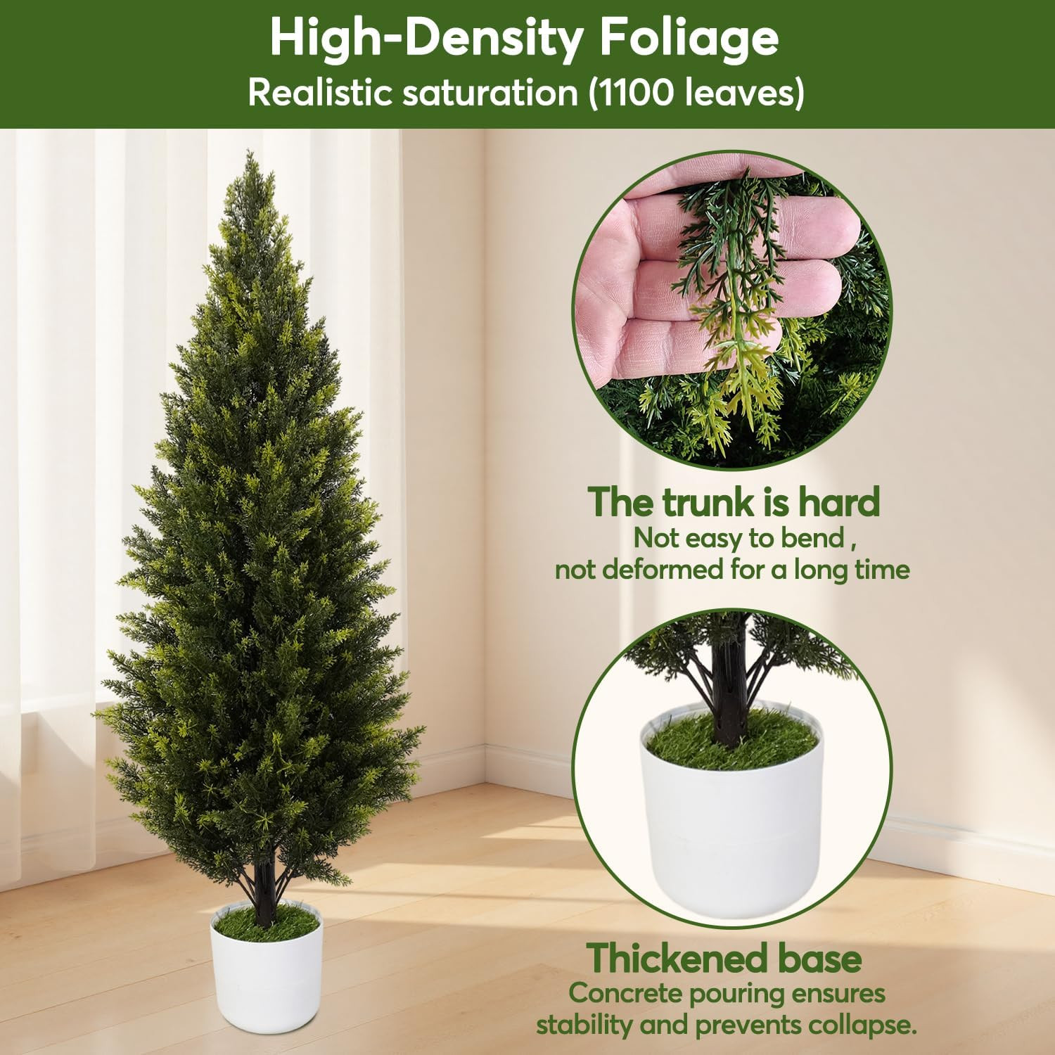 2 Pack 4Ft UV Resistant Artificial Cedar Topiary Trees for Indoor Outdoor Decor