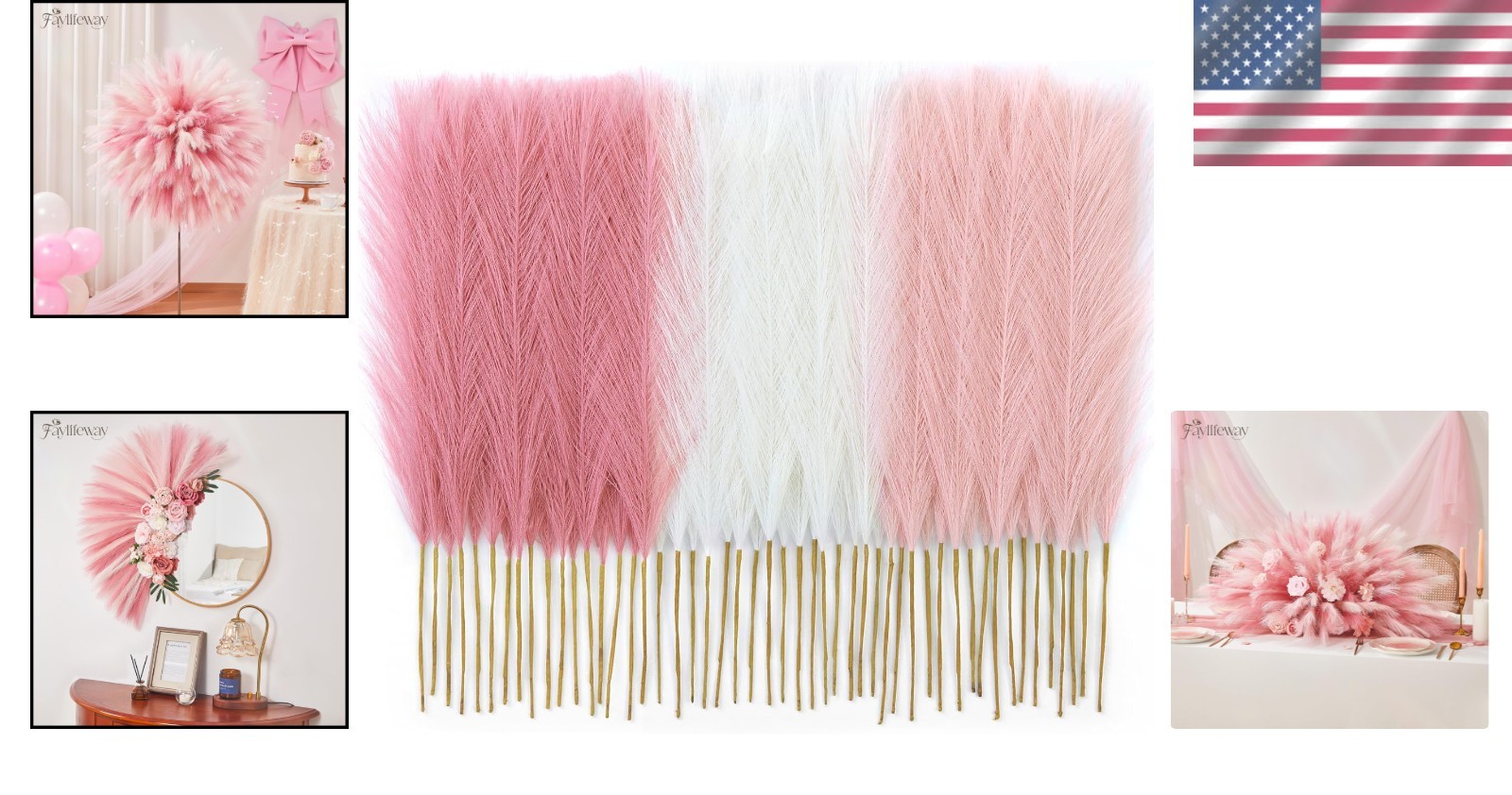 50PCS 17in Fluffy Blush Pink Pampas Grass – Ideal for Elegant Home & Event Decor