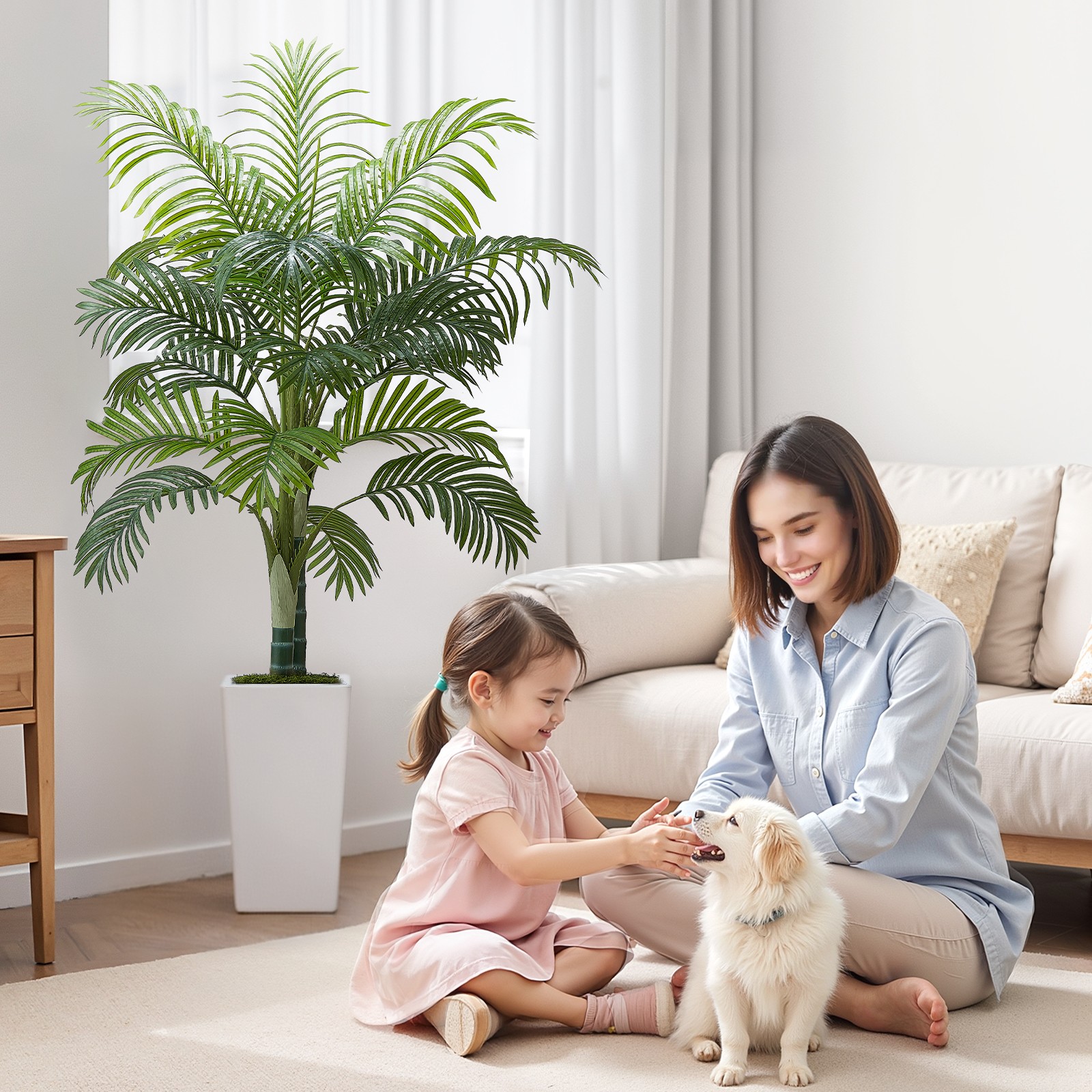 VEVOR 5ft Artificial Areca Palm Tree Fake Plant with White Planter Indoor