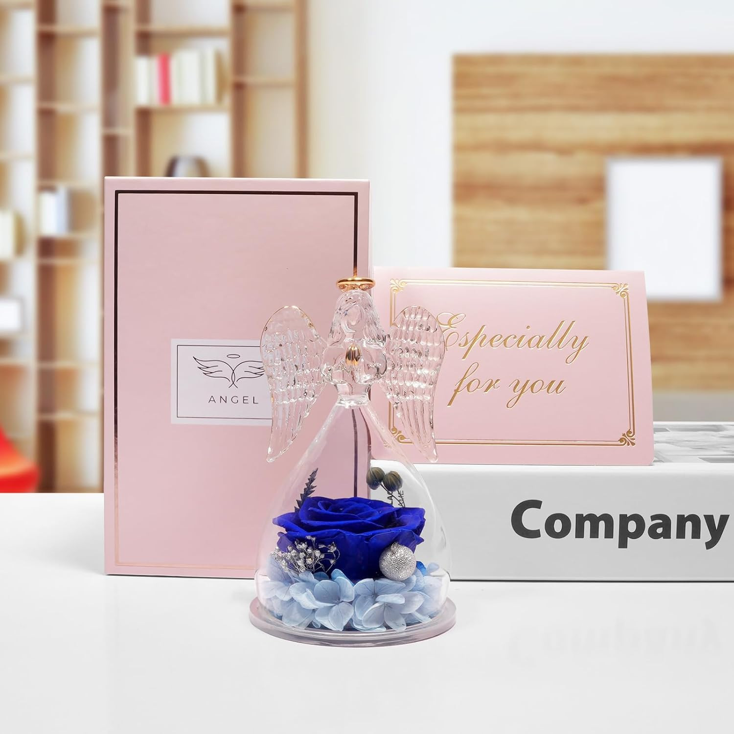 Preserved Flowers Rose Gifts for Mom, Angel Figurines Forever Real Rose Mom Birt
