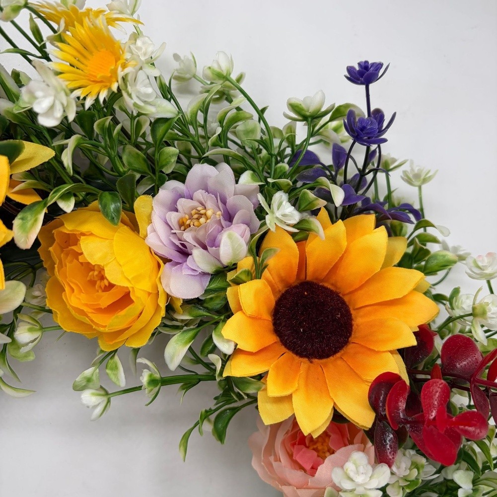Yellow Plastic Flower Wreath 35cm x 35cm Lightweight Wall Hanging Item