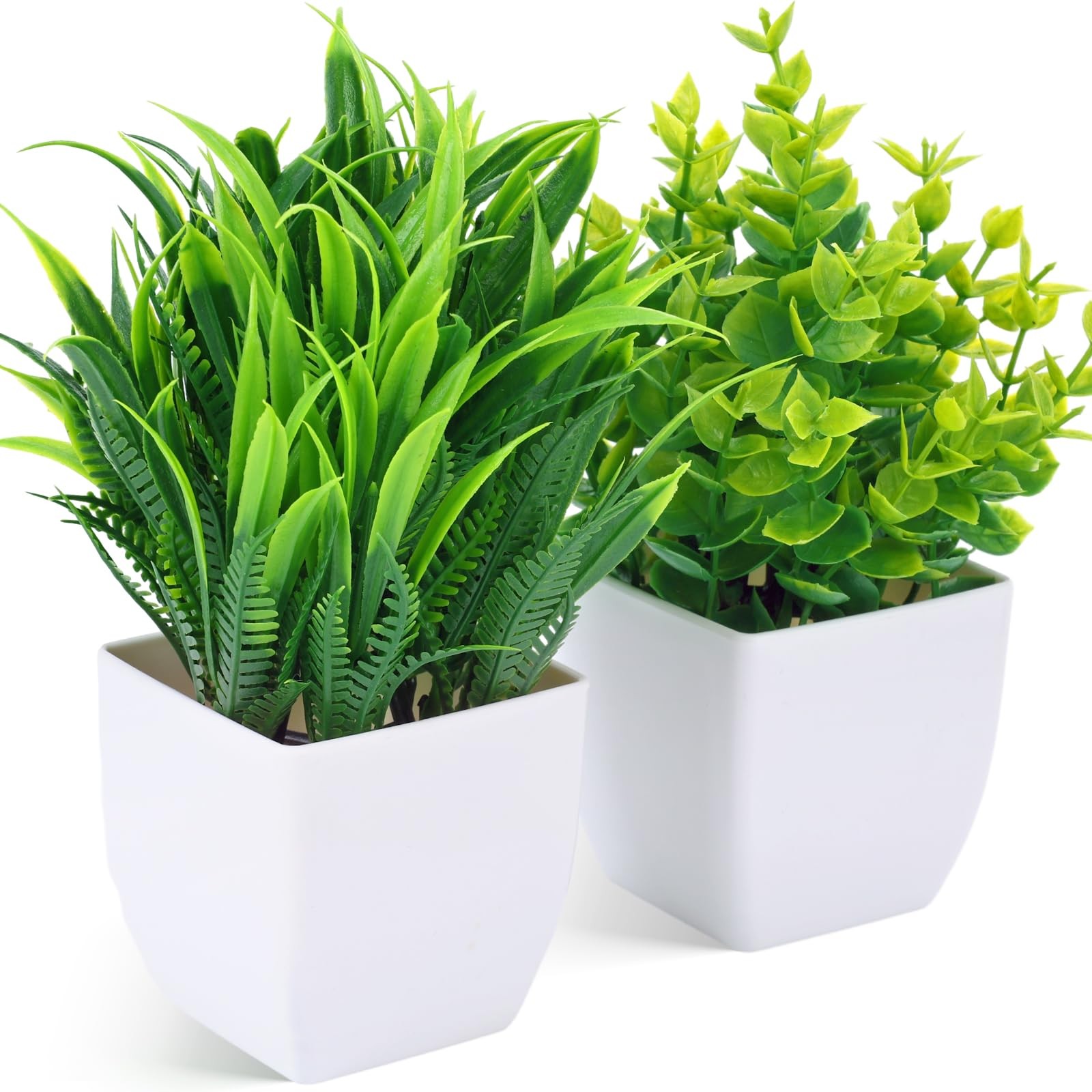 2 PCS Small Fake Indoor Greenery Plants Potted Faux Desktop Shelf Home Decor