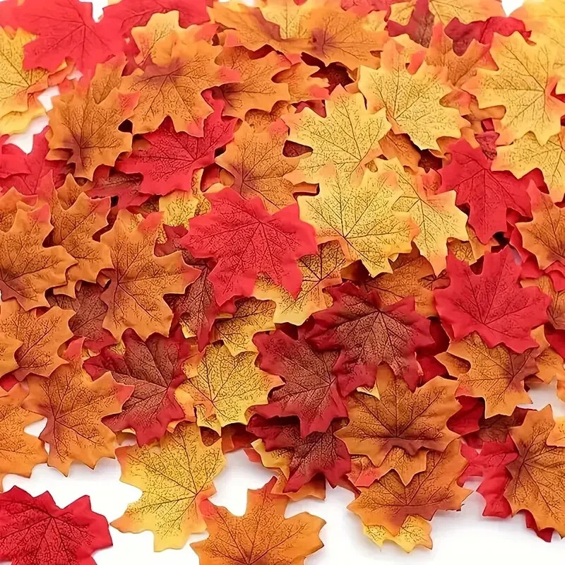 100 Vibrant Artificial Fall Maple Leaves, Thanksgiving, Home, Outdoor Decor