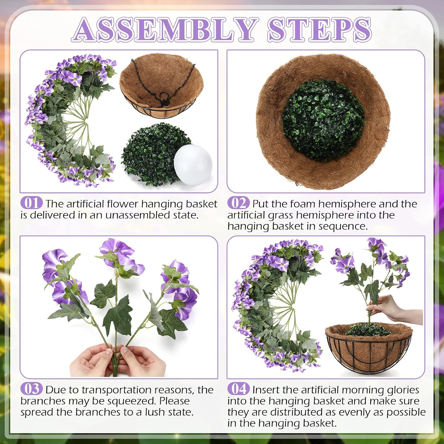 2 Pack Faux Petunia Hanging Flowers in 12″ Basket for Outdoor Decor (Purple)