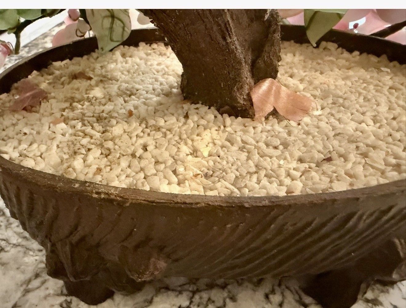 Artificial Pink Orchid Arrangement Centerpiece in Brown Pot w/ White Stones