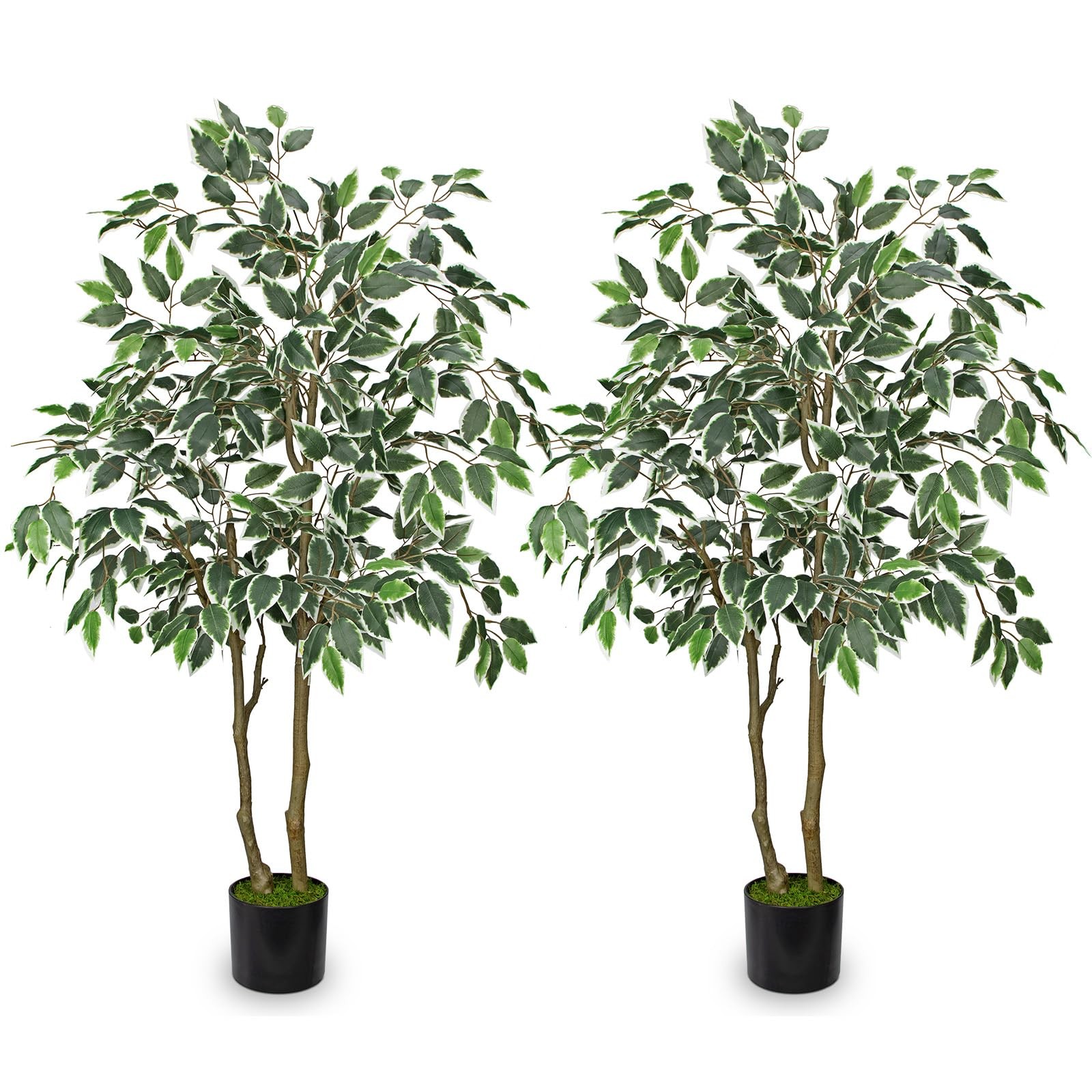 2 Pack Artificial Ficus Tree 4ft Silk Fake Ficus Leaves Plant 120cm Potted Fa…