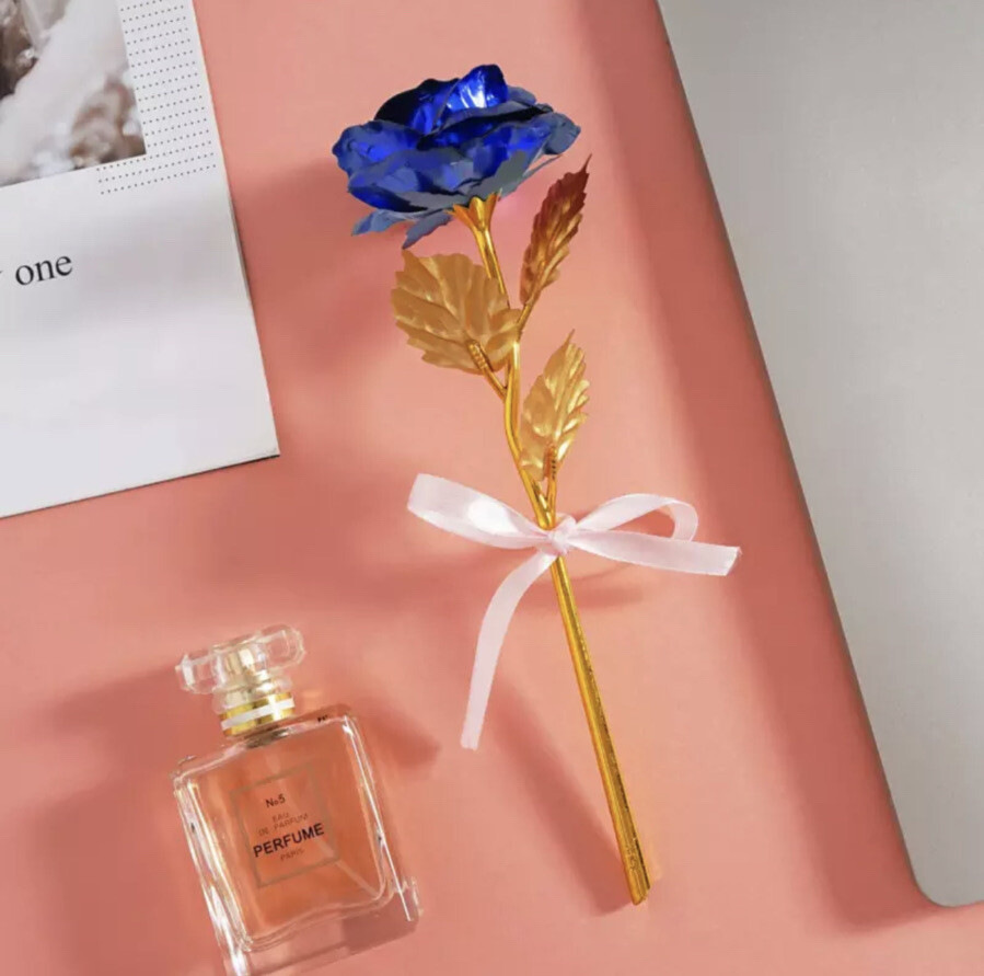 BEFINR 24K Gold Stemmed Blue Rose Artificial Forever Flower