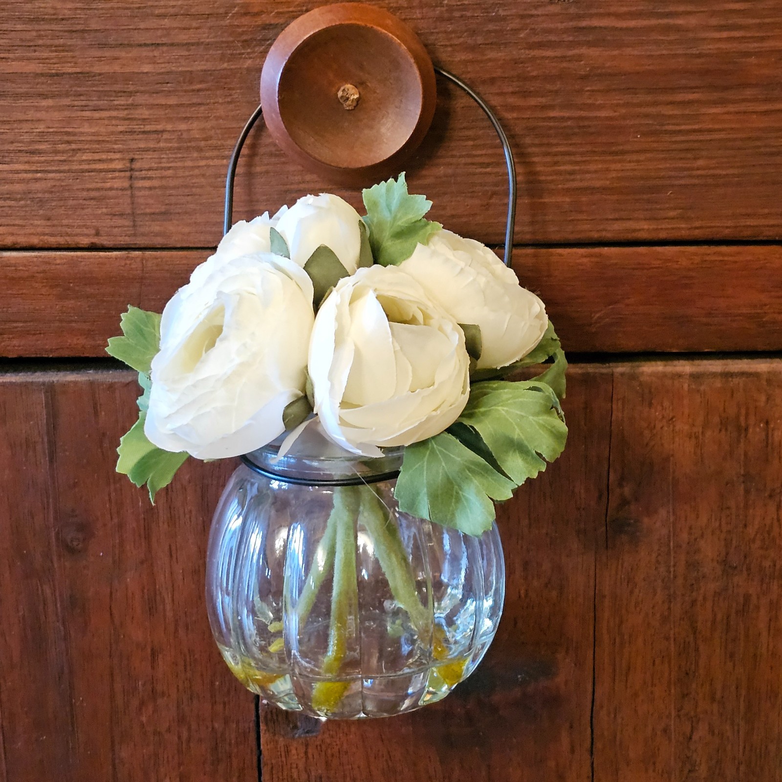White Ranunculus in a Vase with fake water, Spring Tabletop Decor, Artificial