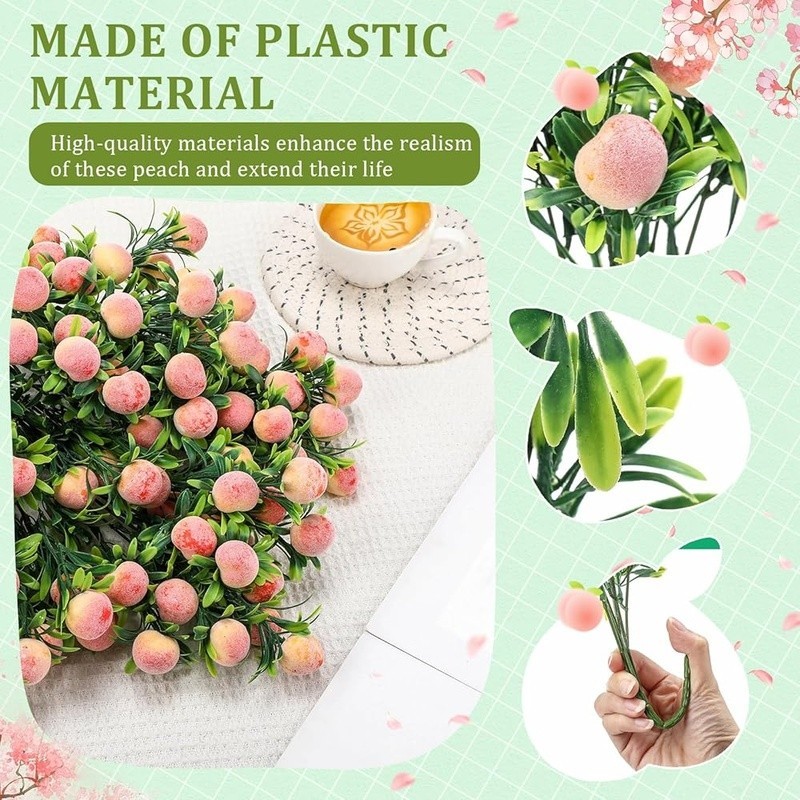 Artificial Peach Branches Set 10pcs Lifelike Fruit Decor Home Wedding Party New