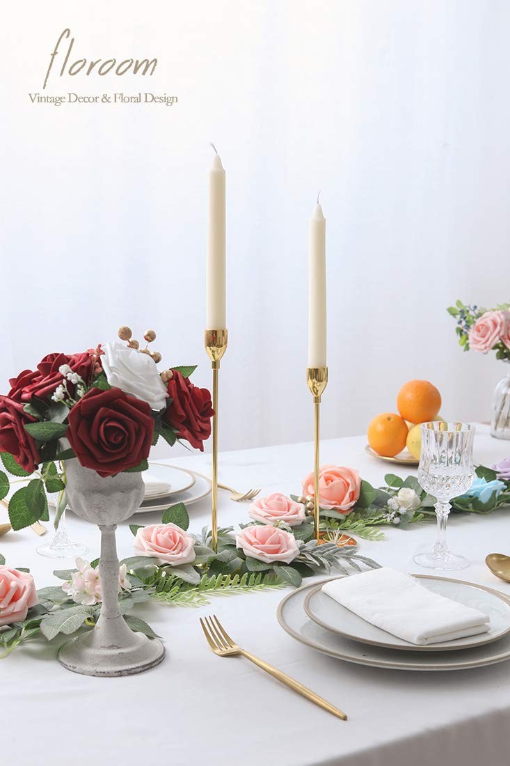 Artificial Flowers 25pcs Blush Foam Fake Roses with Stems for DIY Wedding