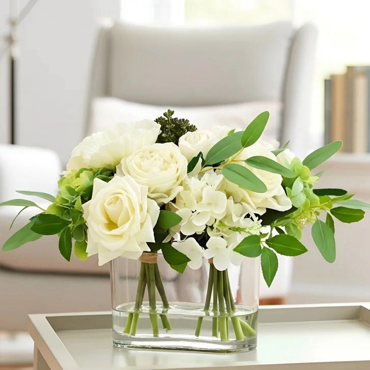 Nearly Natural Faux 10” Mixed Rose & Hydrangea Arrangement,Artificial Flowers