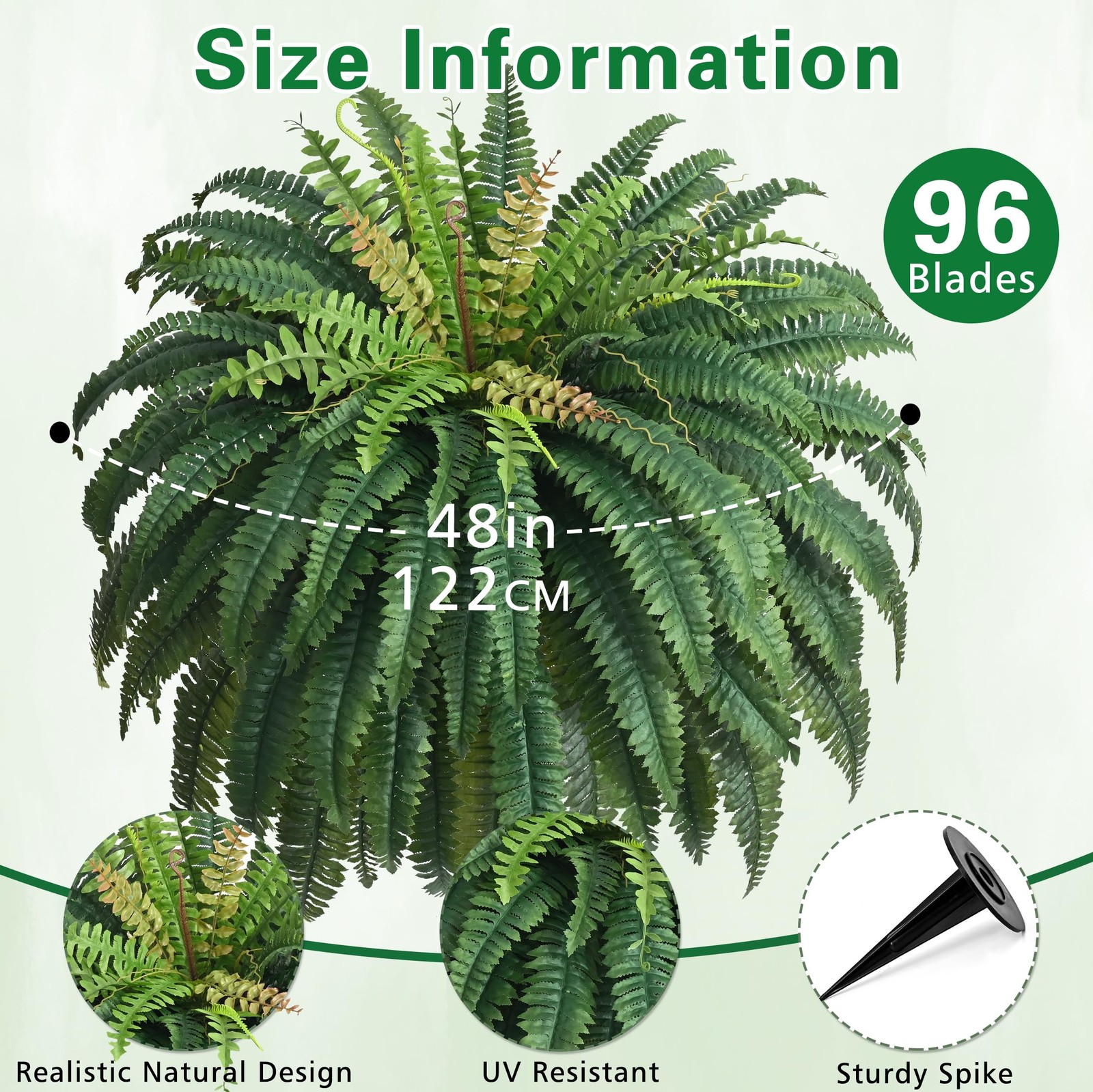 48In 96 Leaves Large Fake Ferns Plants 2Pcs Artificial Ferns for Outdoors
