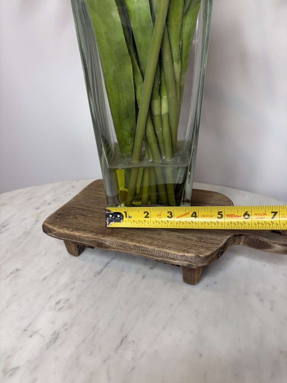 Artificial White Tulip Arrangement in Tall Glass Vase Faux Flower Centerpiece