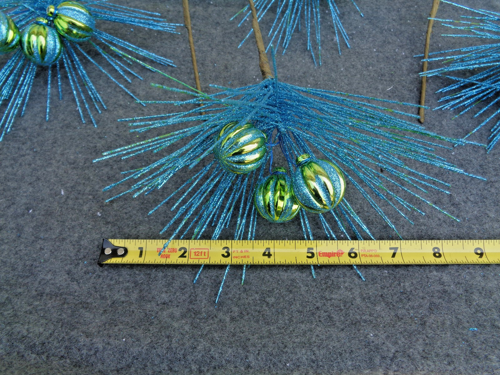 Glittered Blue Pine Branch Floral Pick with Ornaments – Lot of 8
