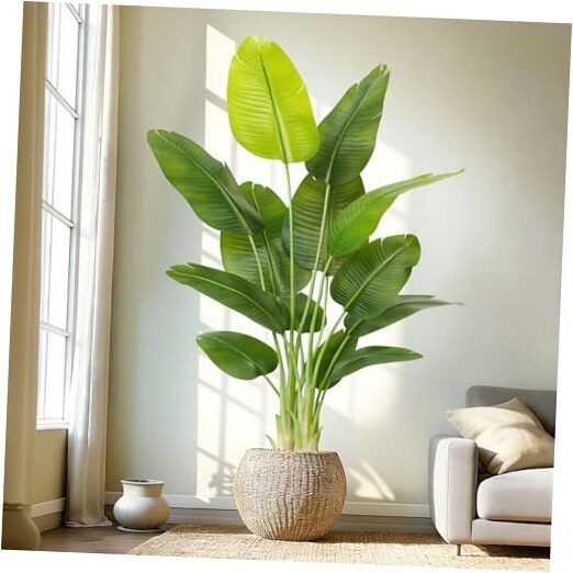 Lifelike Bird of Paradise Artificial Plant,Faux Banana Leaf Tree with3 6ft 1