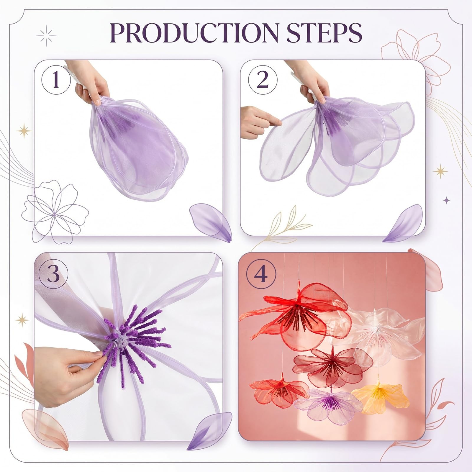 6 Pcs Giant Hanging Ceiling Flowers Decoration 24in 20 in 16in Large Organza …