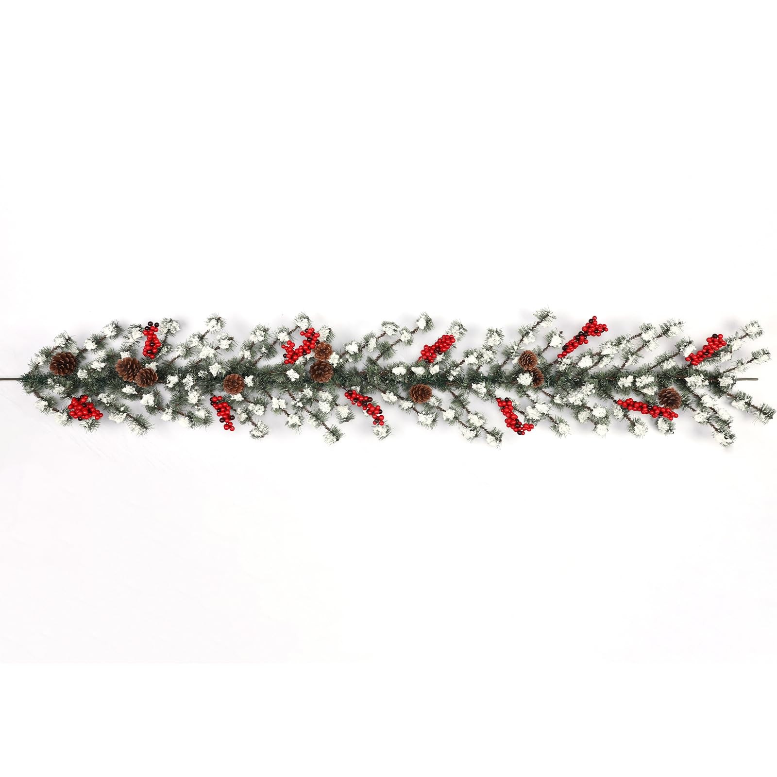 6ft Frosted Evergreen Christmas Snowed Pine Garland – Red Berries and Pinecon…