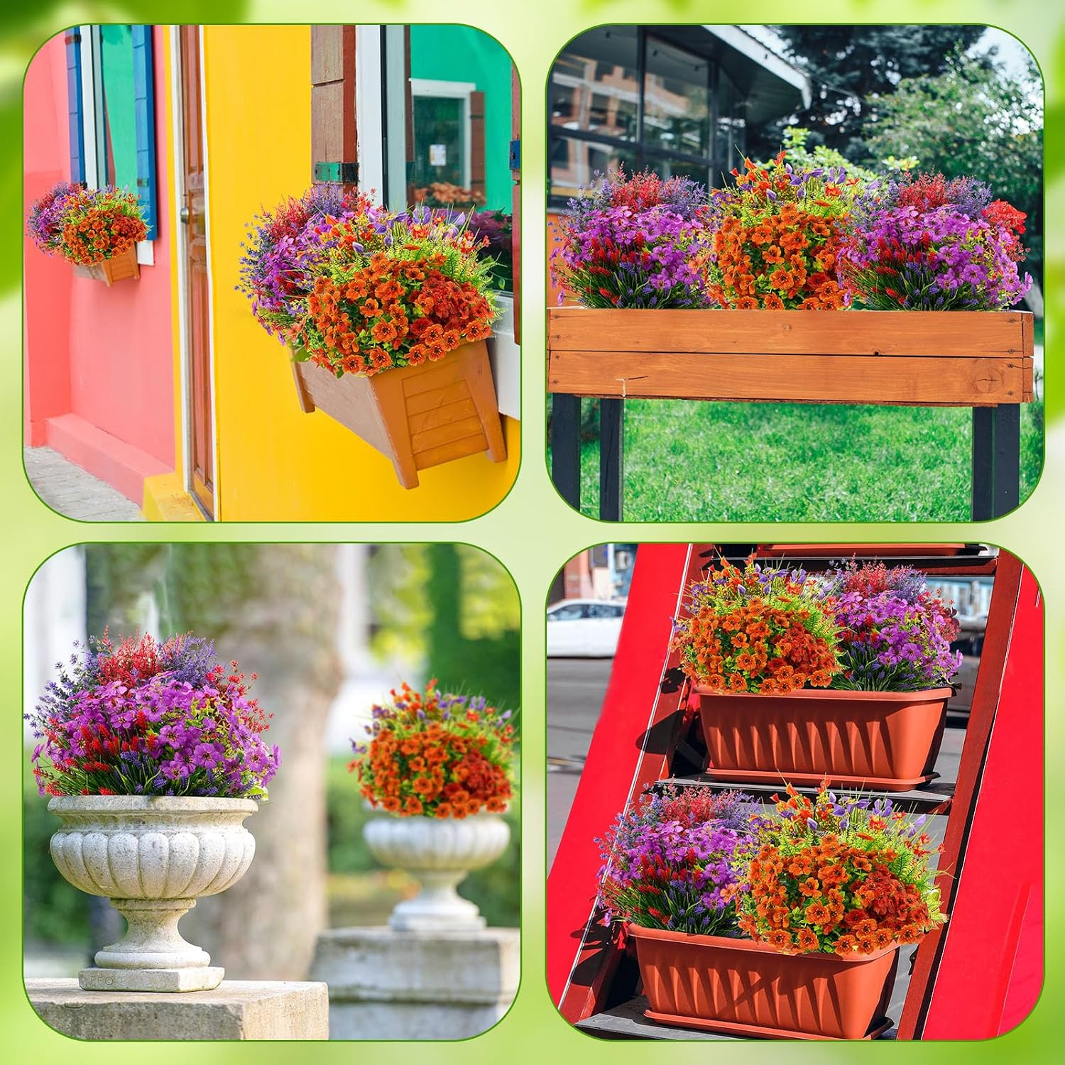 64 Bundles UV Resistant Faux Flowers for Outdoor Garden, Patio, Yard Decor