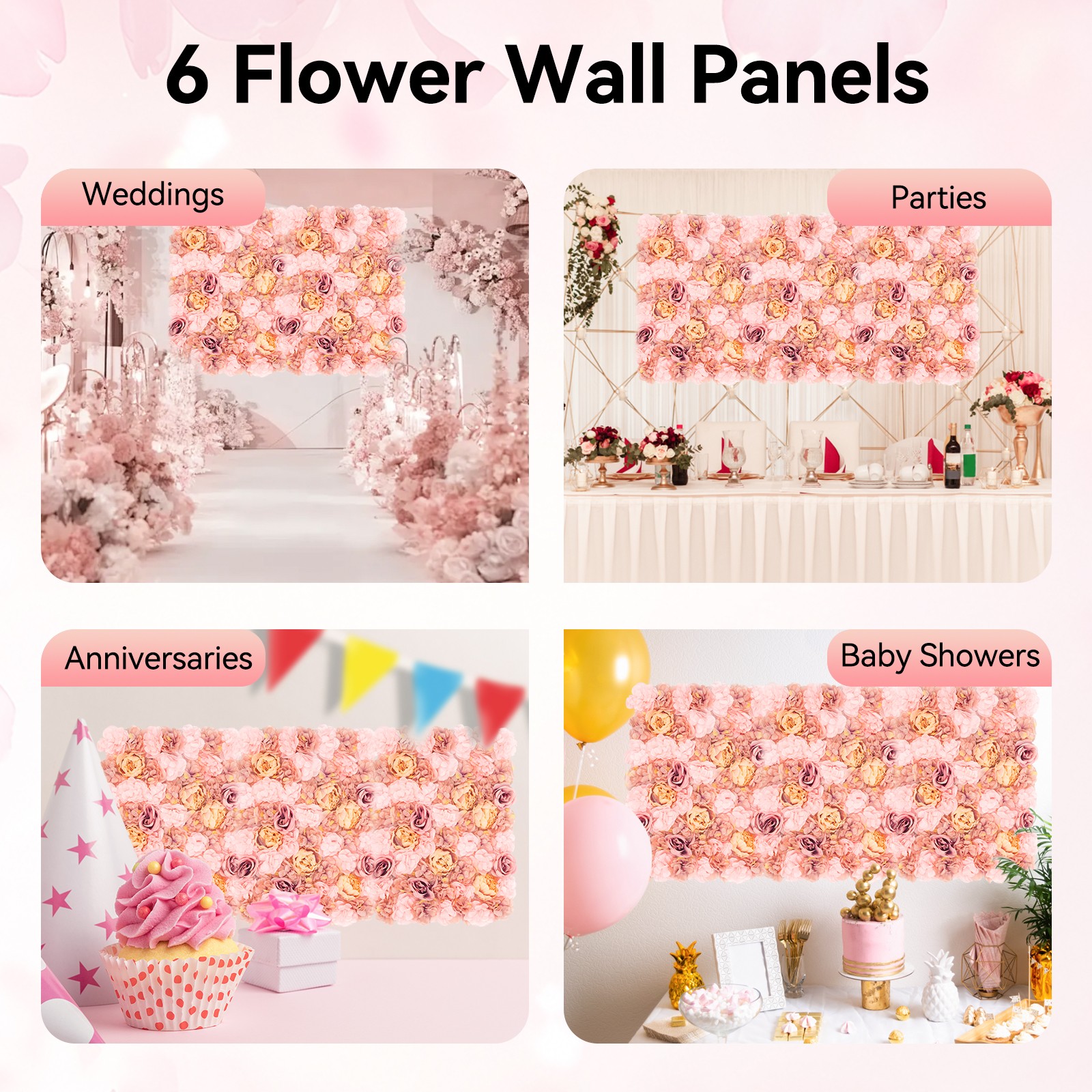 60x40cm Silk Rose Artificial Flower Wall Panel Wedding Party Backdrop Decoration