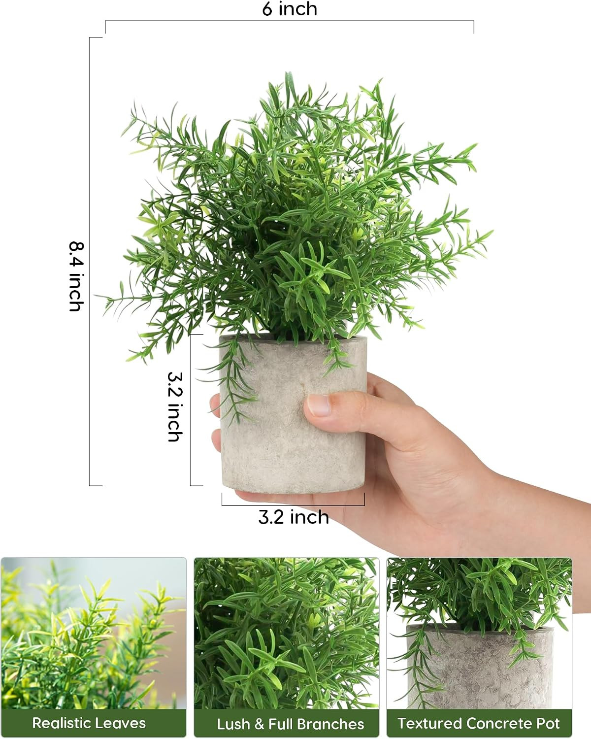 2Pcs Artificial Potted Rosemary Plants- Rustic Farmhouse Fake Shrubs for Decorat