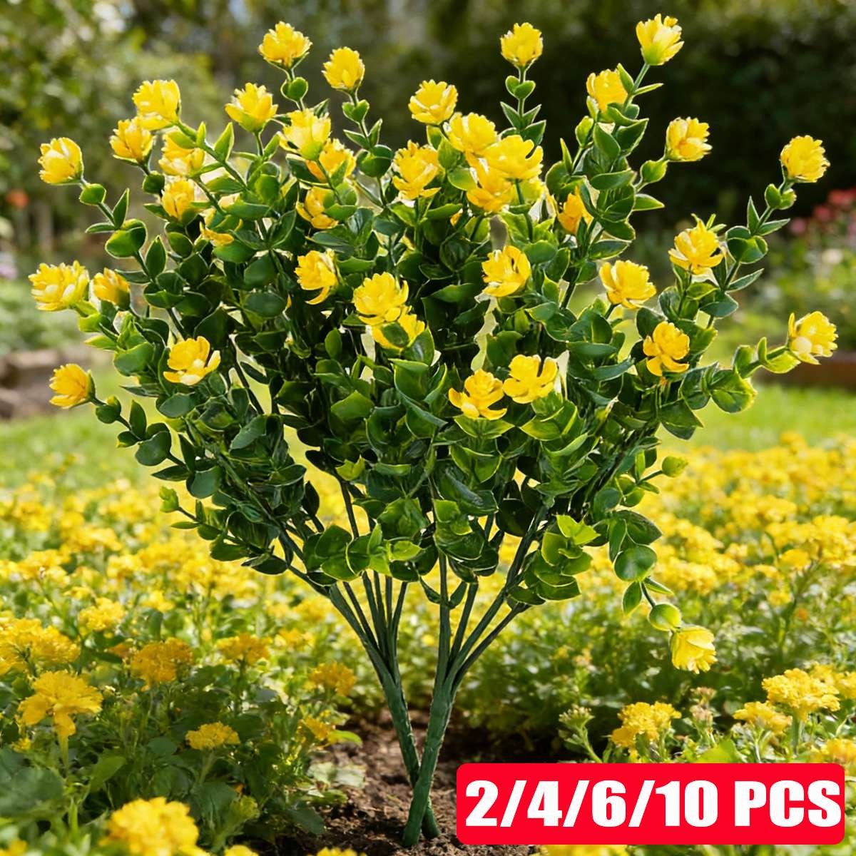 LOT Yellow Artificial Flowers UV Resistant Boxwood Fake Plants Shrubs Decor new