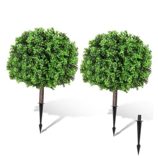 Artificial Topiary Ball Trees 25″ Set of 2, UV Resistant Faux Plants Boxwood