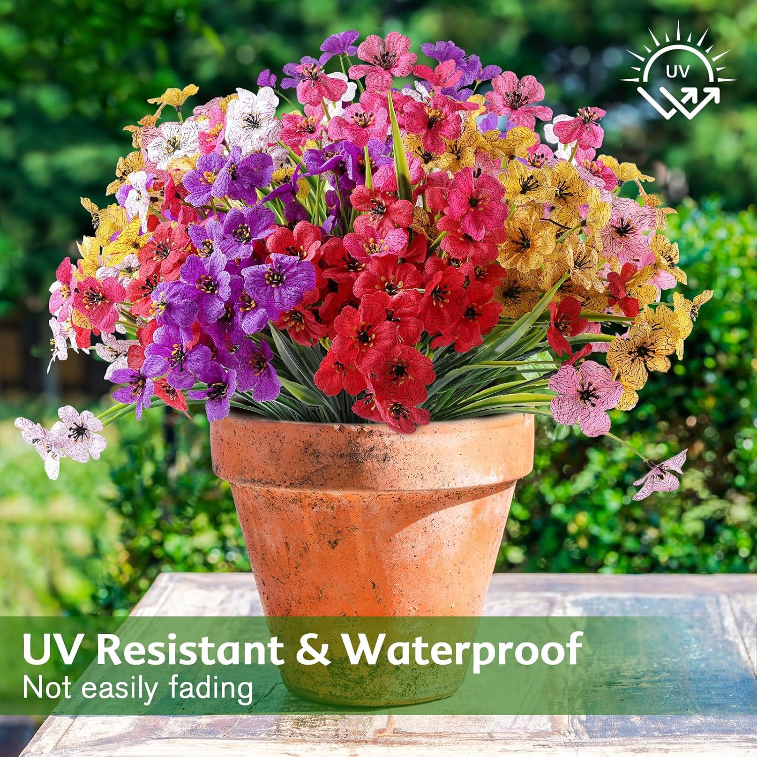 6/12 Bundles Artificial Flowers for Outdoors Fake Silk Flowers UV Resistant Faux