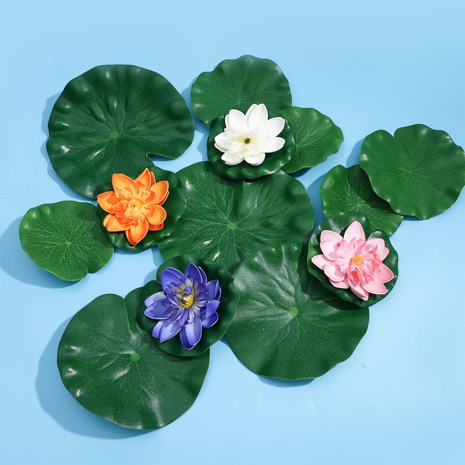 16 Pieces Artificial Floating Foam Lotus Flowers with Lotus Leaves Pond Plant…