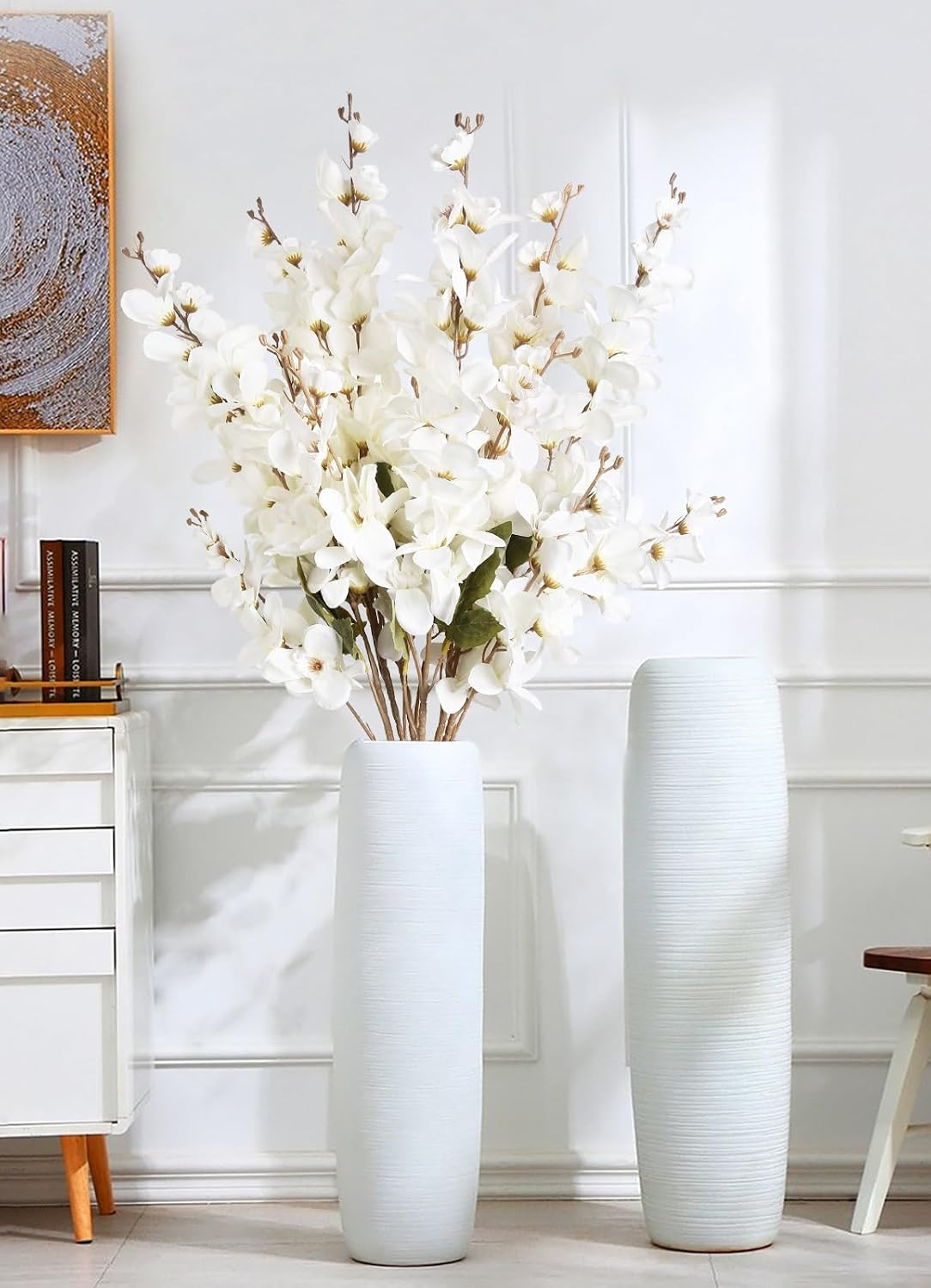 6PCS Lifelike White Delphinium Silk Flowers for Home & Wedding Decor
