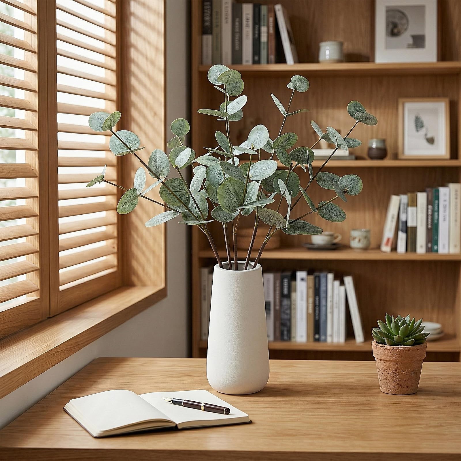 Eucalyptus Stems in Vase, 19 Inch Artificial Eucalyptus with Ceramic Vase Fak…